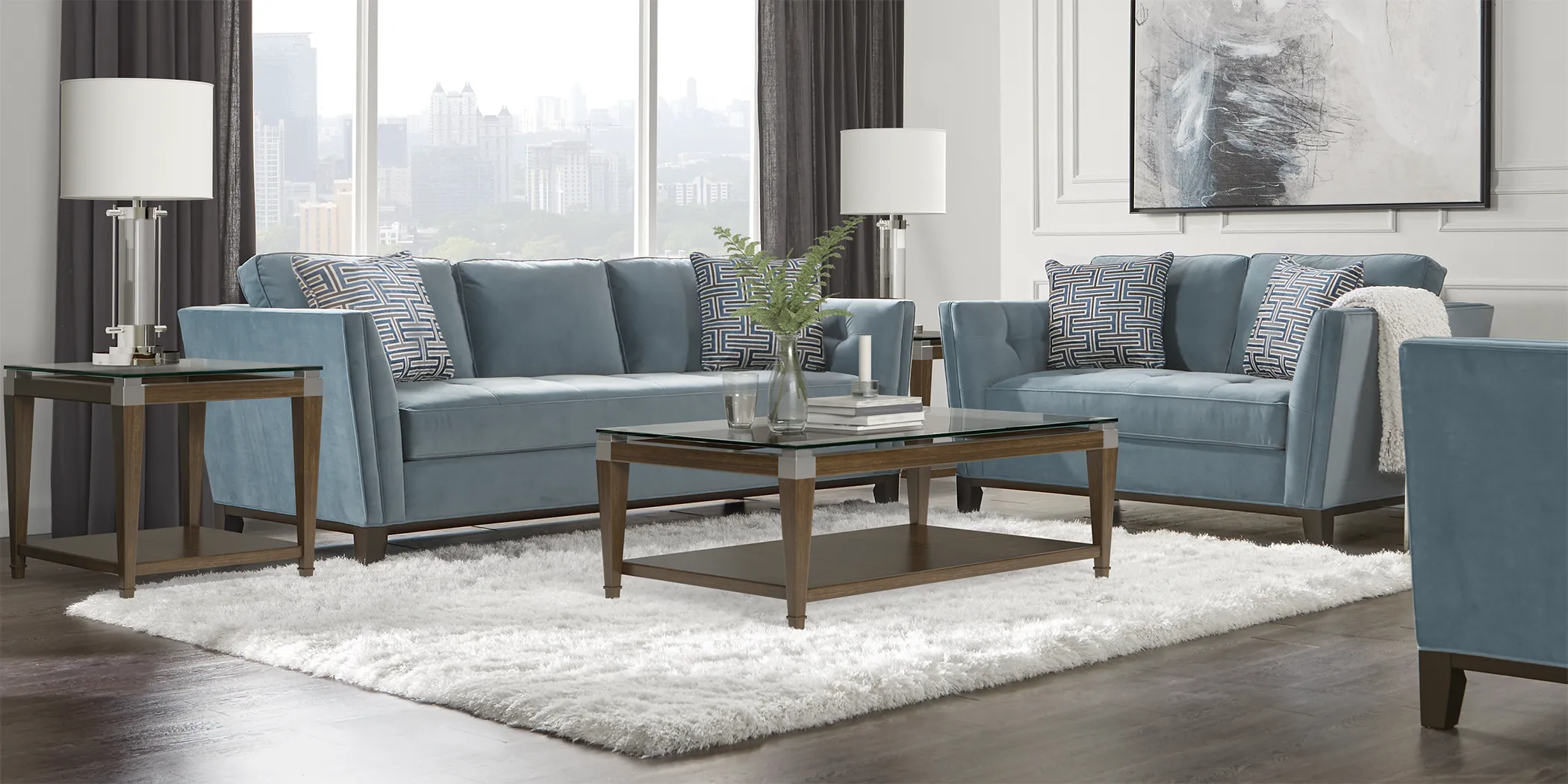 Cindy Crawford Home Park Boulevard Ocean Plush 7 Pc Living Room - Thumbnail - Image 1