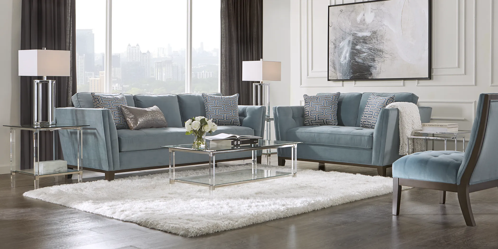 Cindy Crawford Home Park Boulevard Ocean Plush 7 Pc Living Room - Thumbnail - Image 1