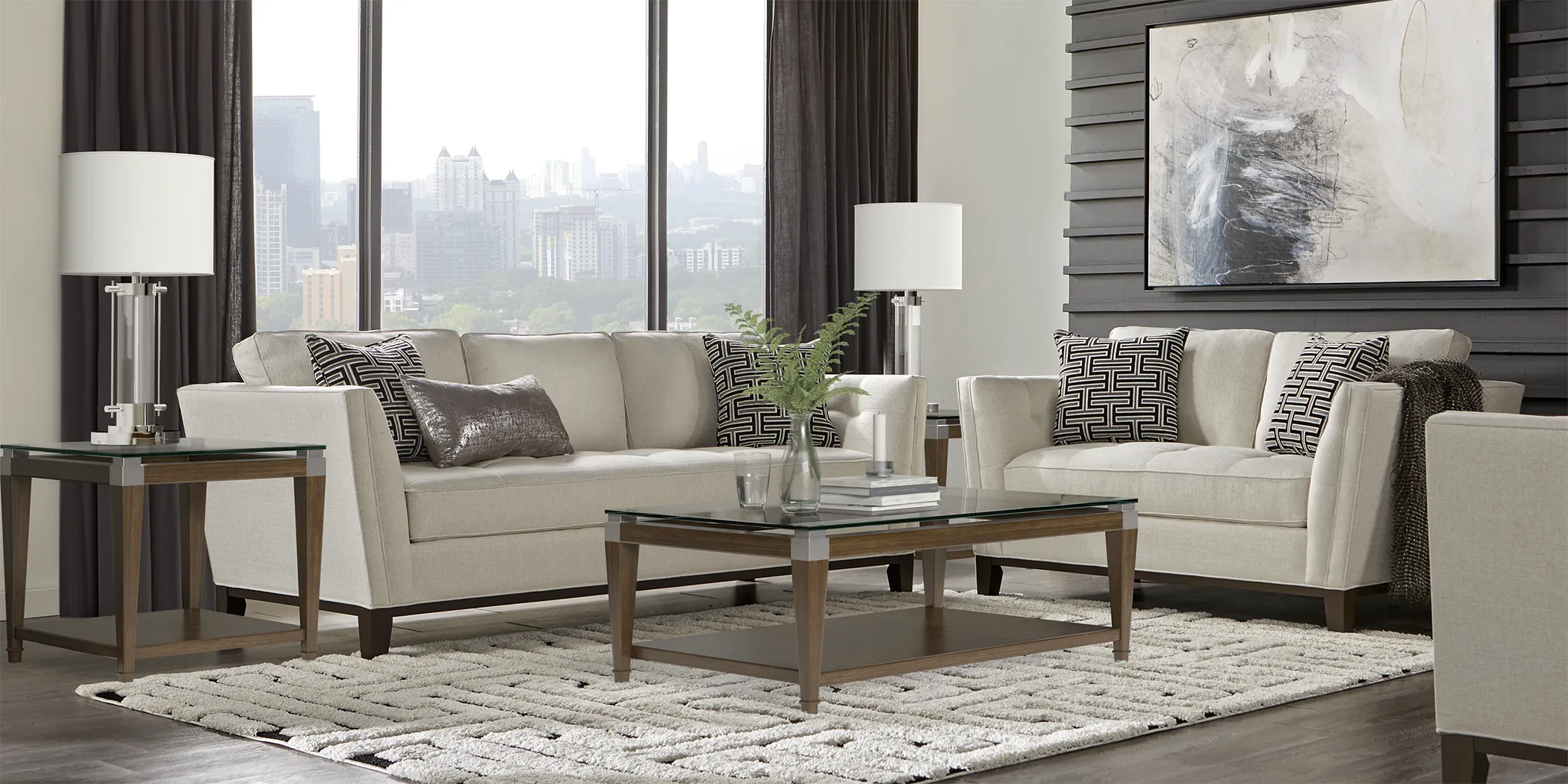 Cindy Crawford Home Park Boulevard Off-White Textured 7 Pc Living Room - Thumbnail - Image 1