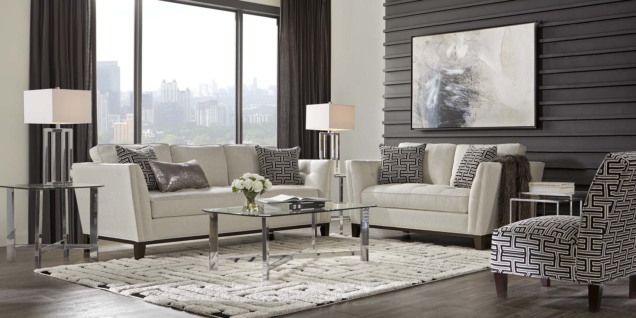 Cindy Crawford Home Park Boulevard Off-White Textured 8 Pc Living Room - Thumbnail - Image 1
