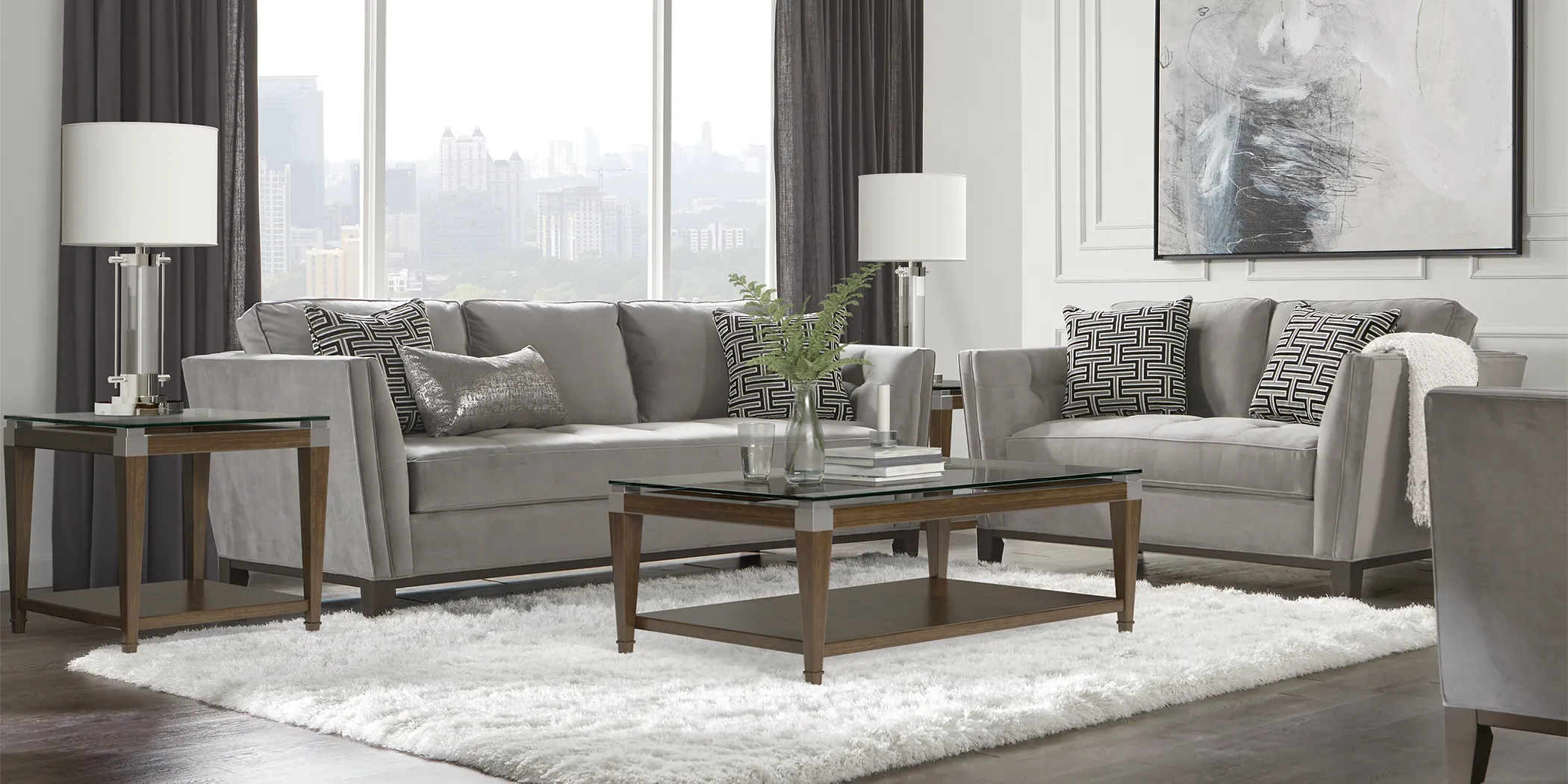 Cindy Crawford Home Park Boulevard Smoke Plush 7 Pc Living Room - Thumbnail - Image 1