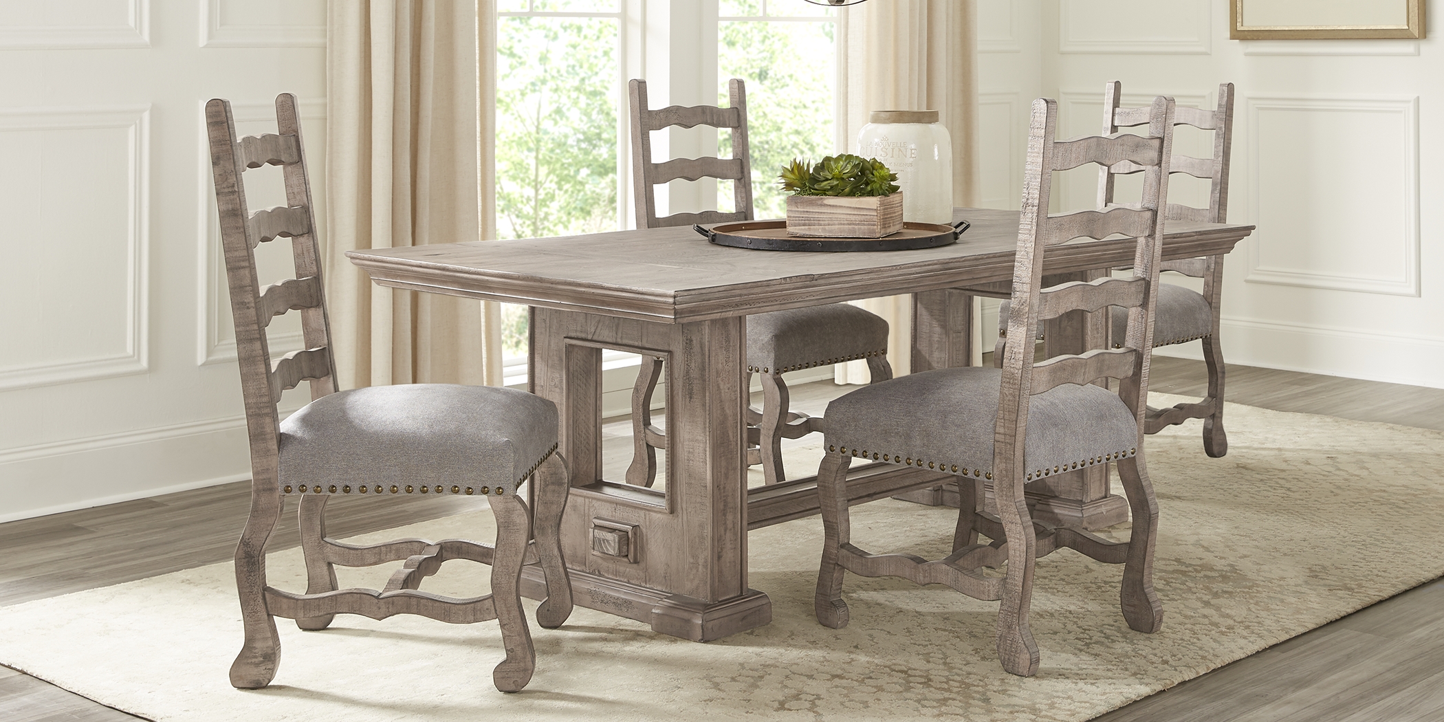 Pine Manor Gray 5 Pc 102 in. Dining Room - Thumbnail - Image 2