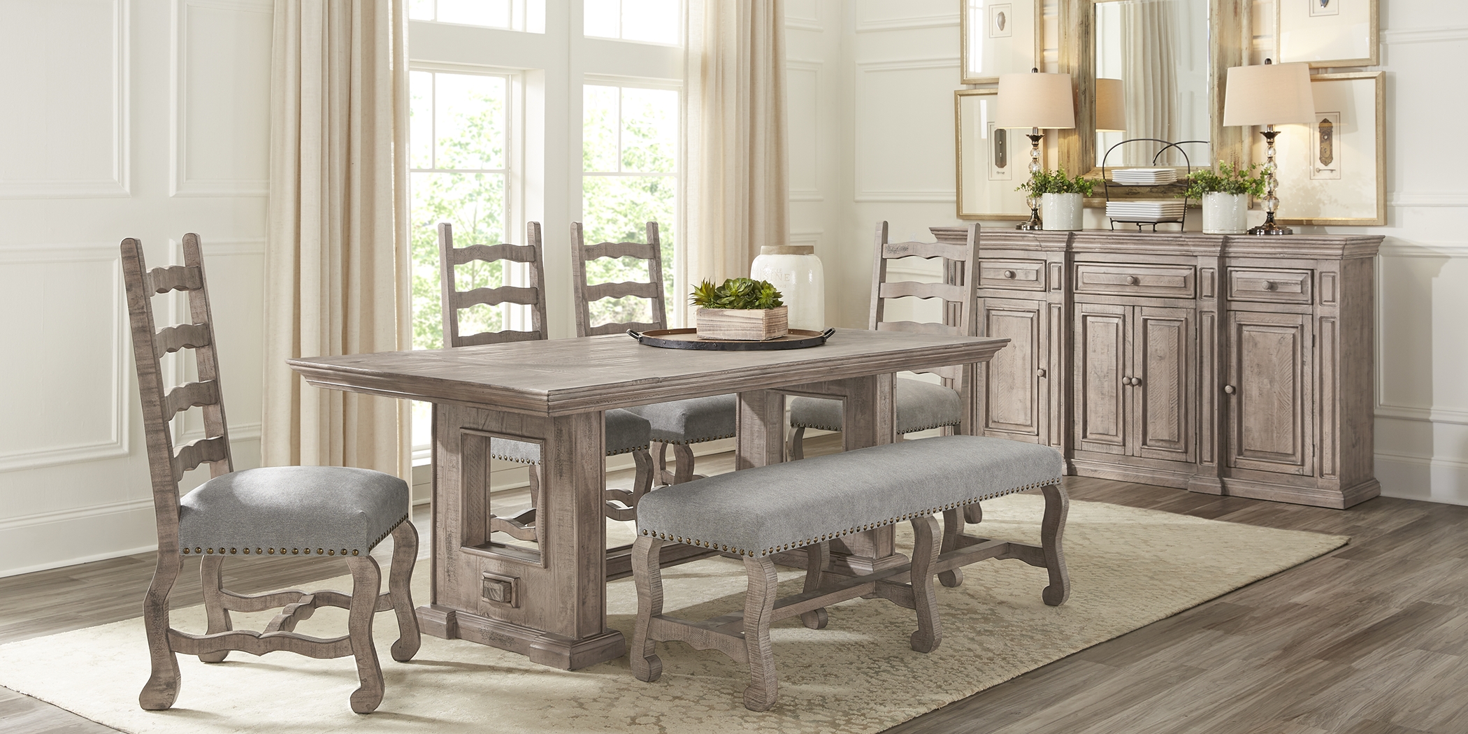 Pine Manor Gray 6 Pc 102 in. Dining Room - Thumbnail - Image 2