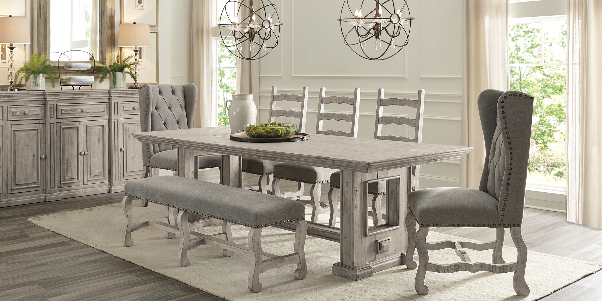 Cindy Crawford Home Pine Manor Gray 5 Pc 85 in. Dining Room - Thumbnail - Image 2