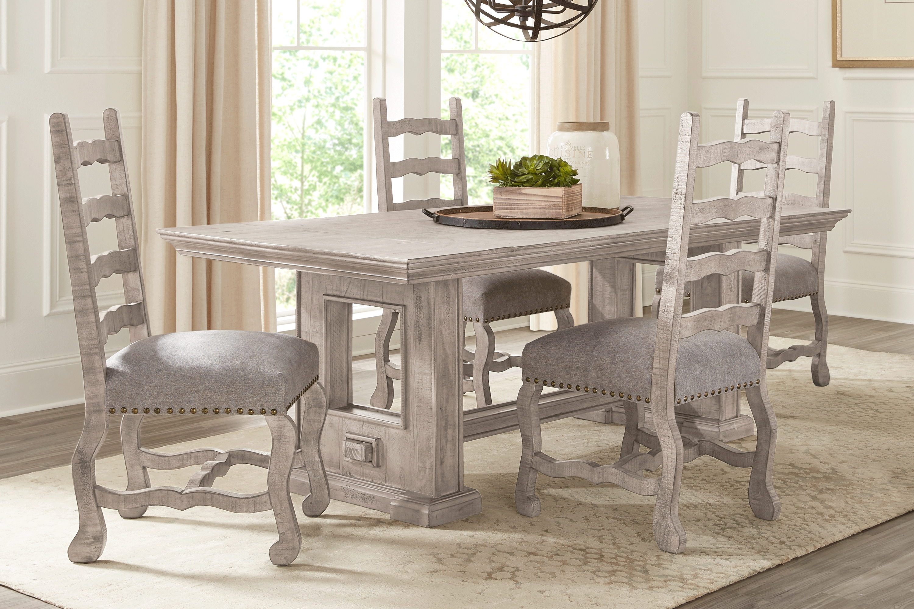 Pine Manor Gray 5 Pc 85 in. Dining Room - Thumbnail - Image 1