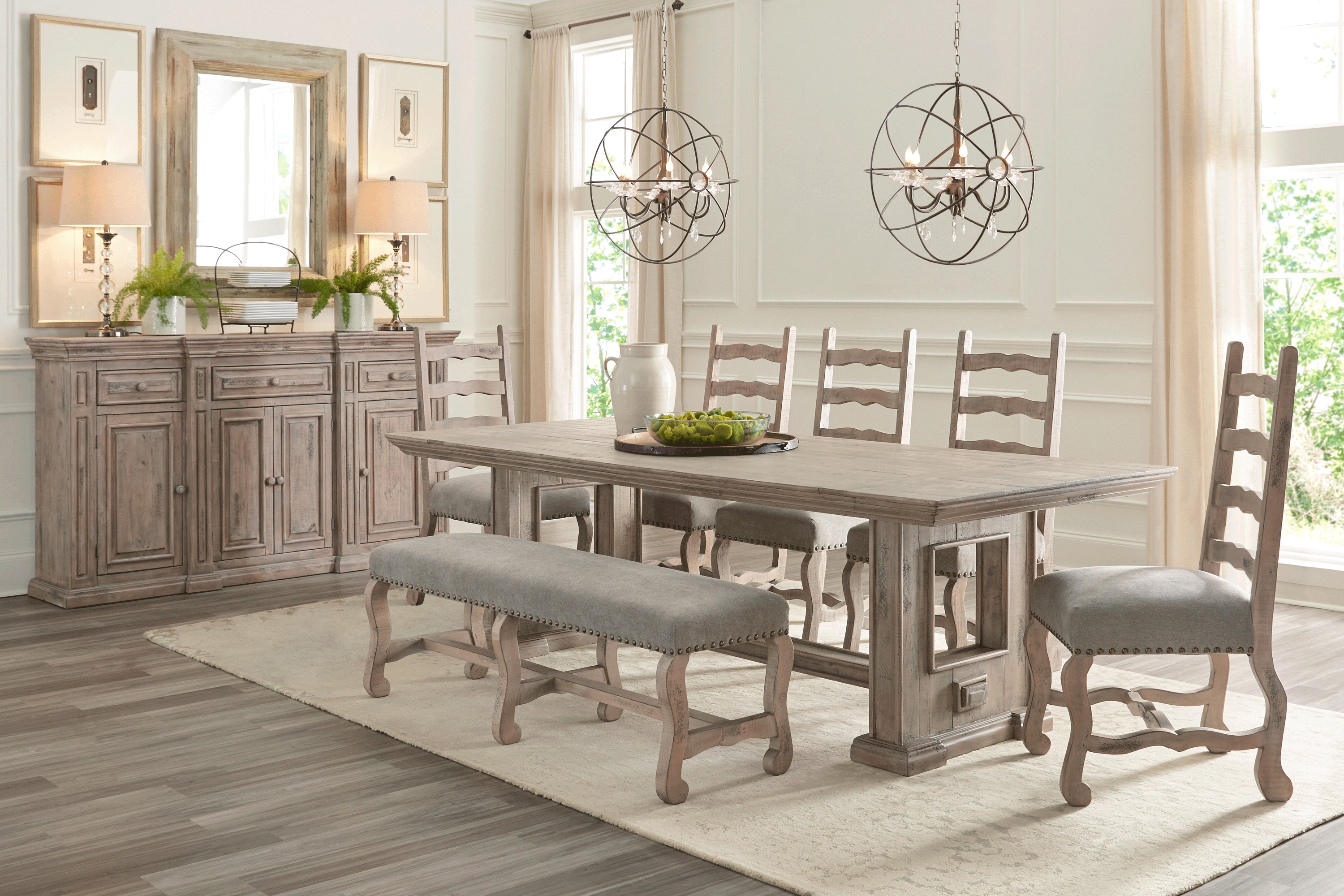 Pine Manor Gray 6 Pc 102 in. Dining Room - Thumbnail - Image 1
