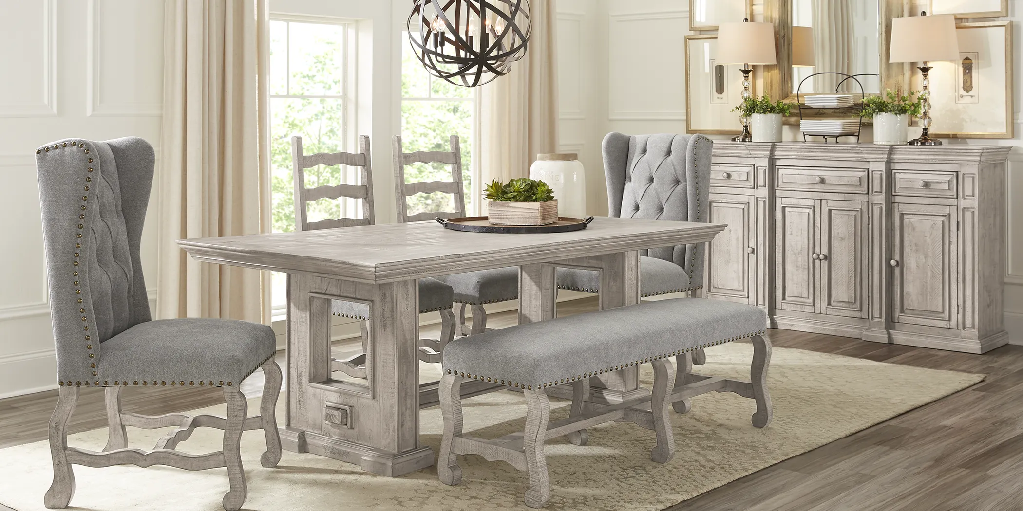 Cindy Crawford Home Pine Manor Gray 7 Pc 85 in. Dining Room - Thumbnail - Image 1