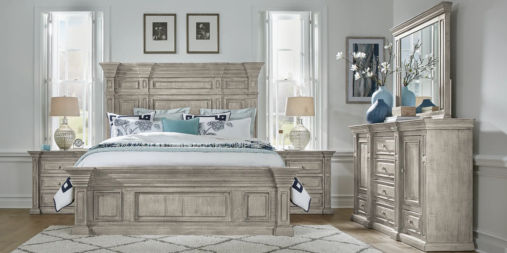 Cindy Crawford Home Pine Manor Gray 8 Pc King Panel Bedroom - Thumbnail - Image 1