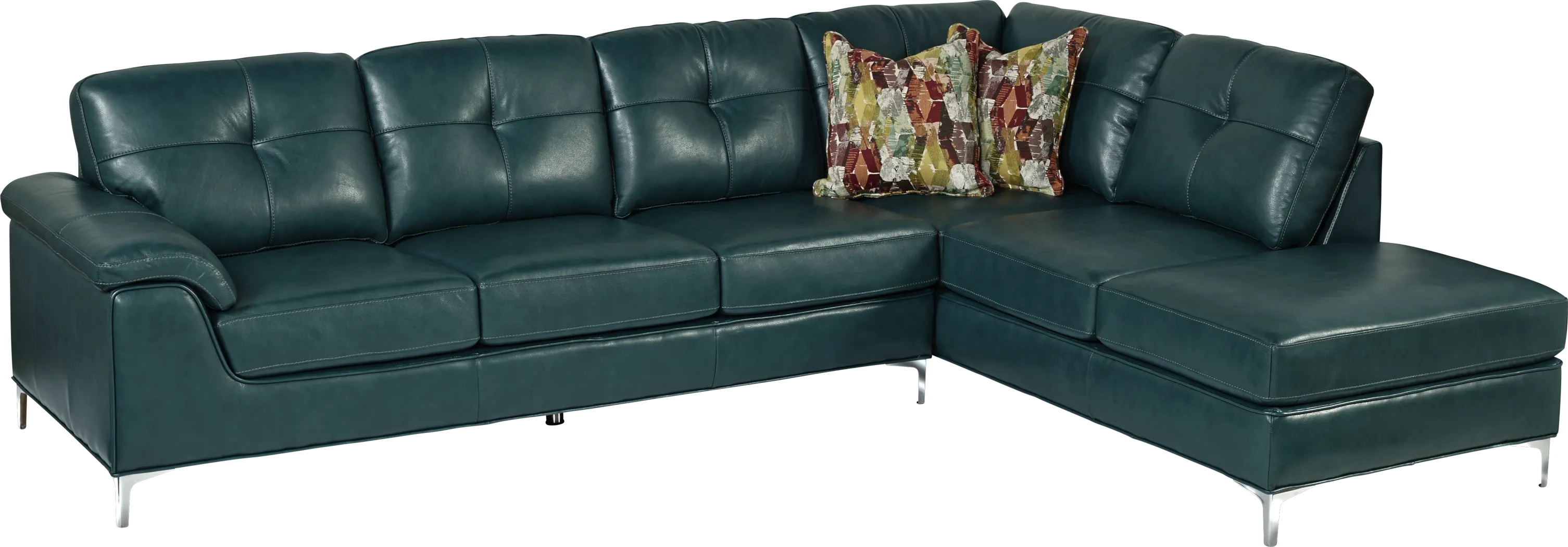 Cindy Crawford Home Preston Ridge Turquoise Leather 2 Pc Sectional - Thumbnail - Image 1