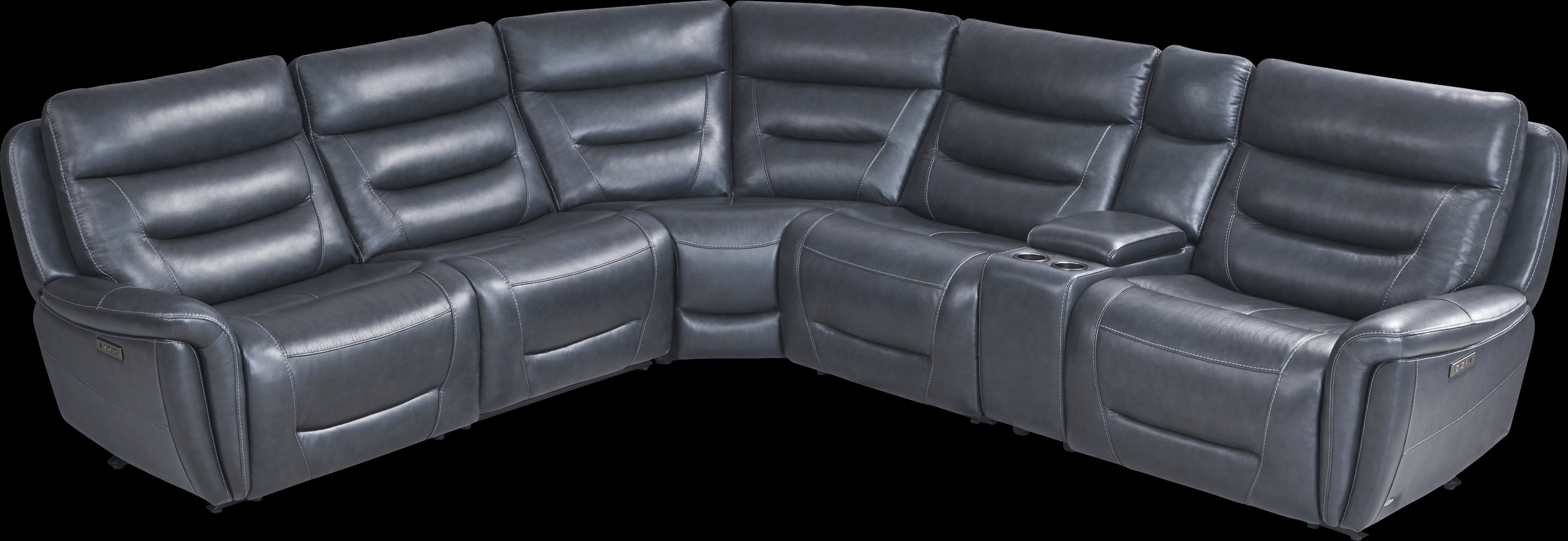 Regis Park Midnight Leather 6 Pc Dual Power Reclining Sectional - Thumbnail - Image 4