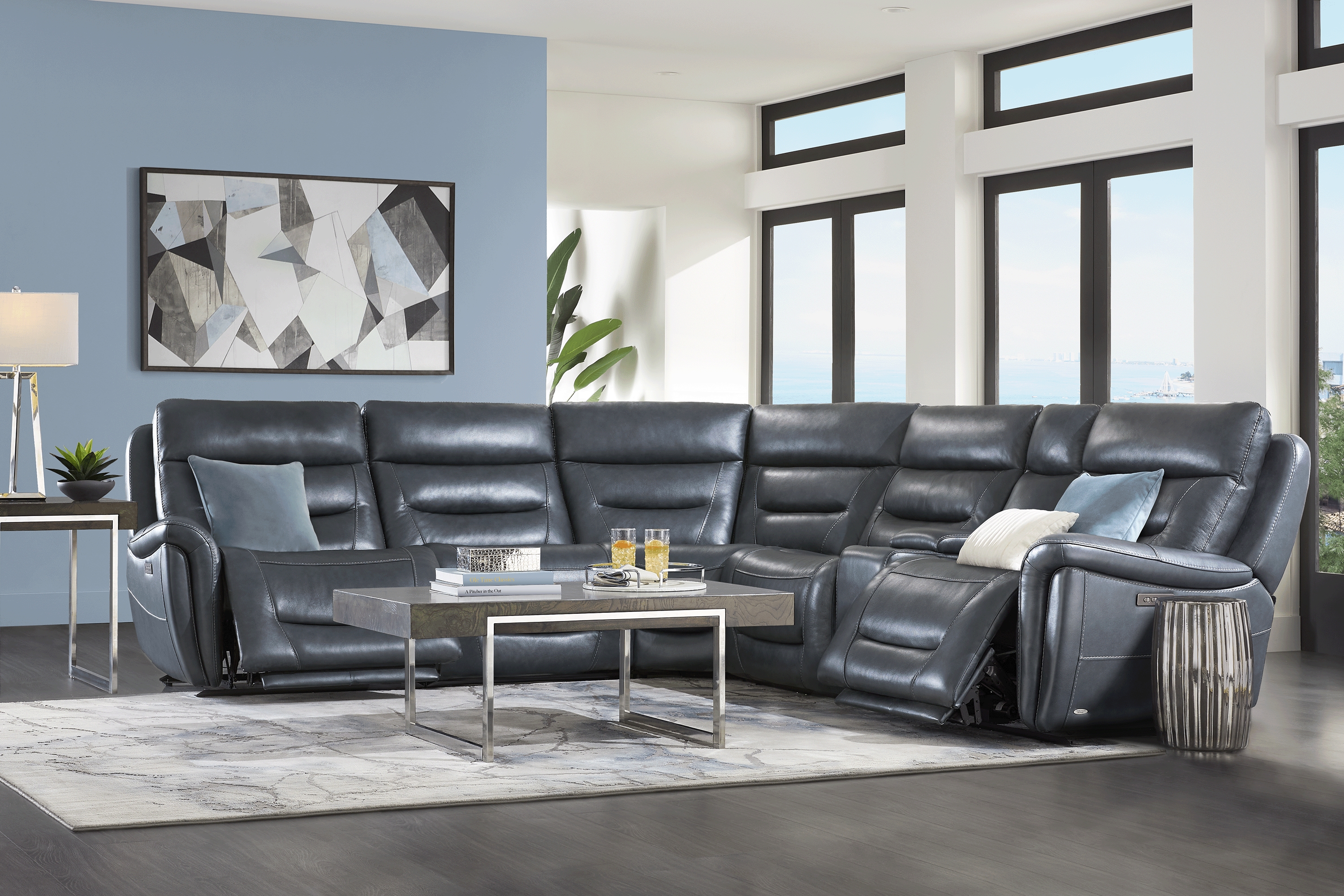 Regis Park Midnight Leather 6 Pc Dual Power Reclining Sectional - Thumbnail - Image 2