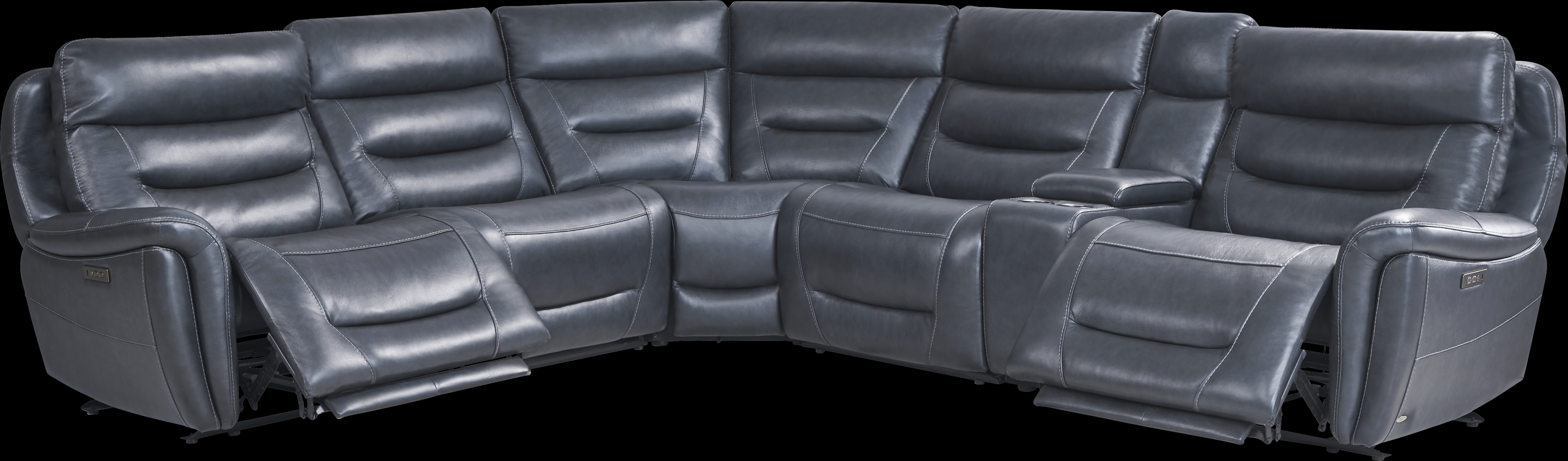 Regis Park Midnight Leather 6 Pc Dual Power Reclining Sectional - Thumbnail - Image 1