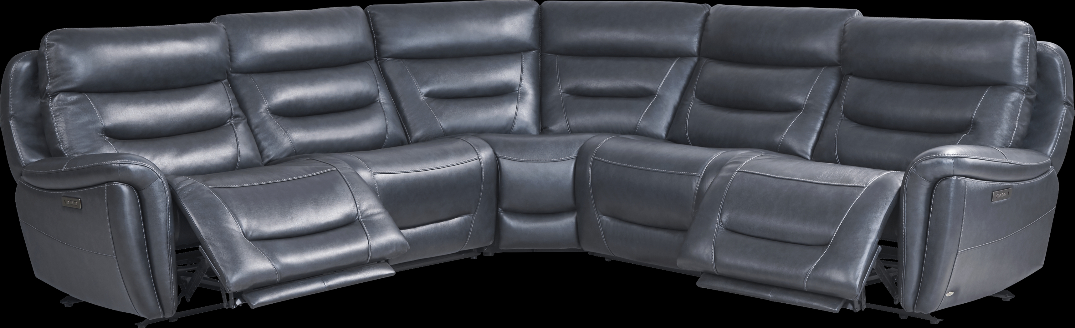 Regis Park Midnight Leather 5 Pc Dual Power Reclining Sectional - Thumbnail - Image 1