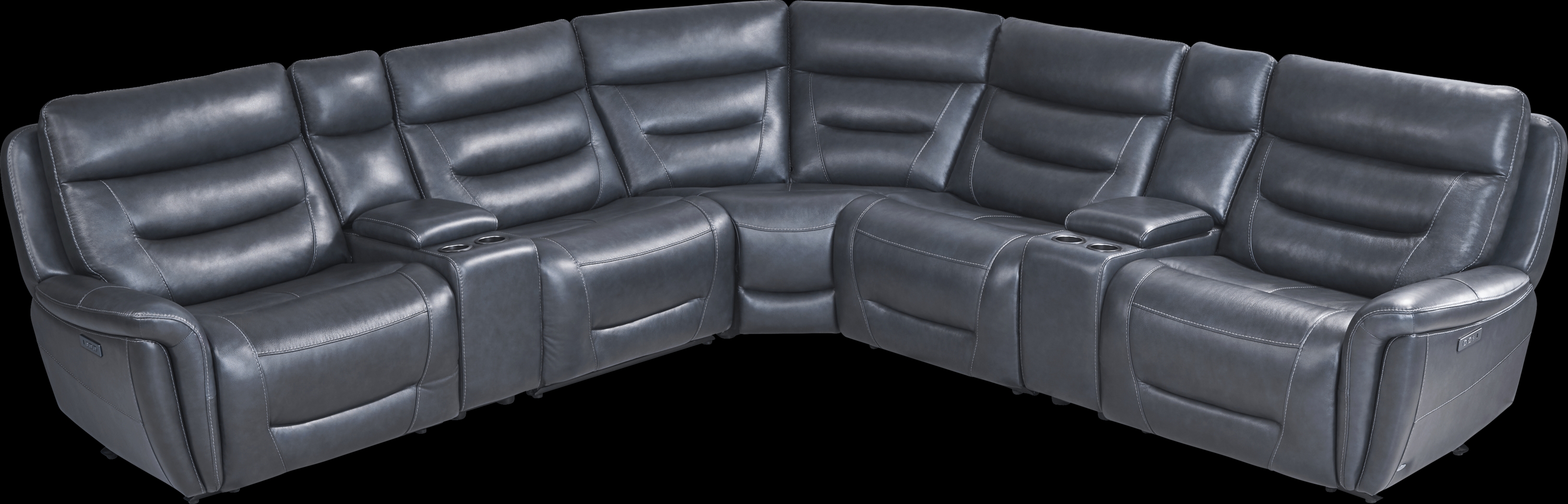 Regis Park Midnight Leather 7 Pc Dual Power Reclining Sectional - Thumbnail - Image 4