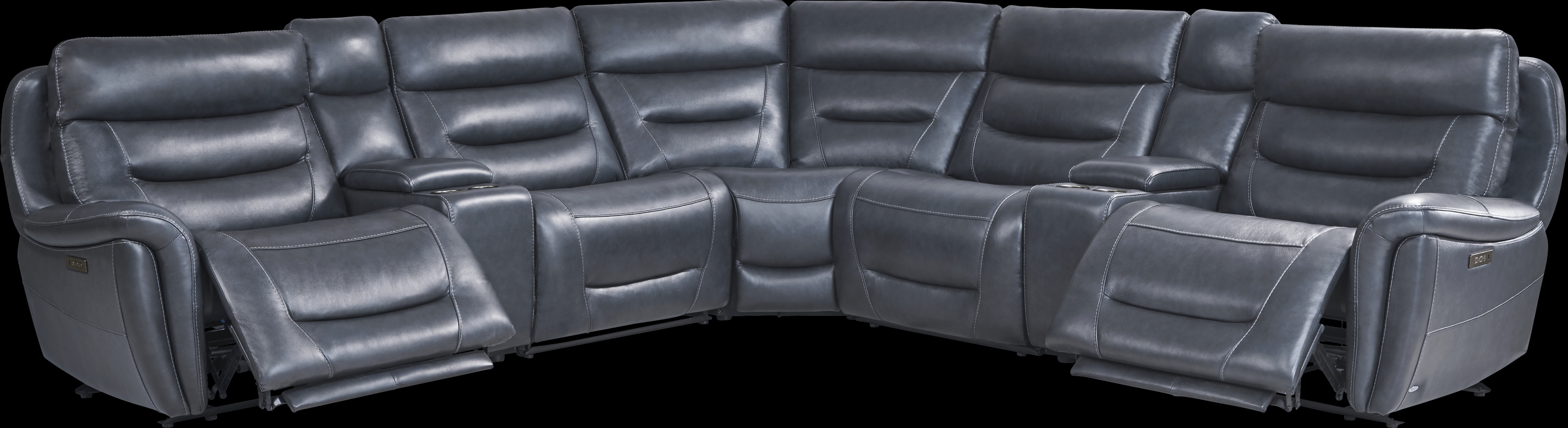 Regis Park Midnight Leather 7 Pc Dual Power Reclining Sectional - Thumbnail - Image 1