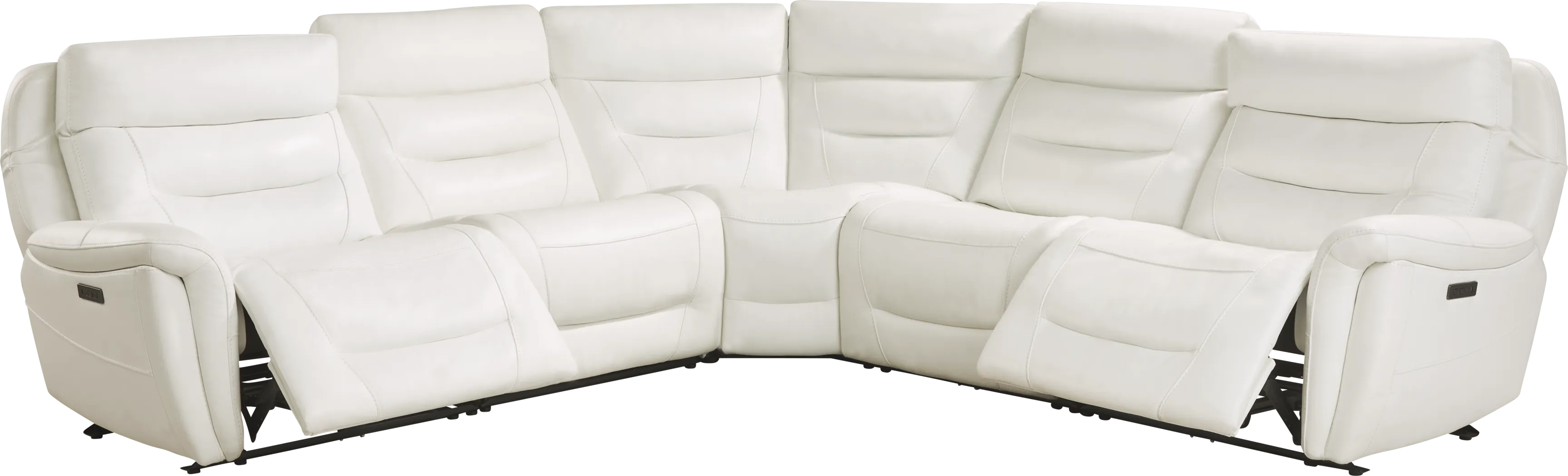 Regis Park White Leather 5 Pc Dual Power Reclining Sectional - Thumbnail - Image 1
