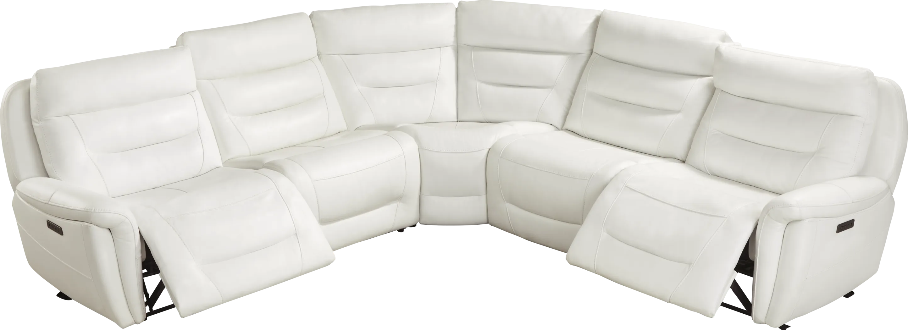 Regis Park White Leather 5 Pc Dual Power Reclining Sectional - Image 5