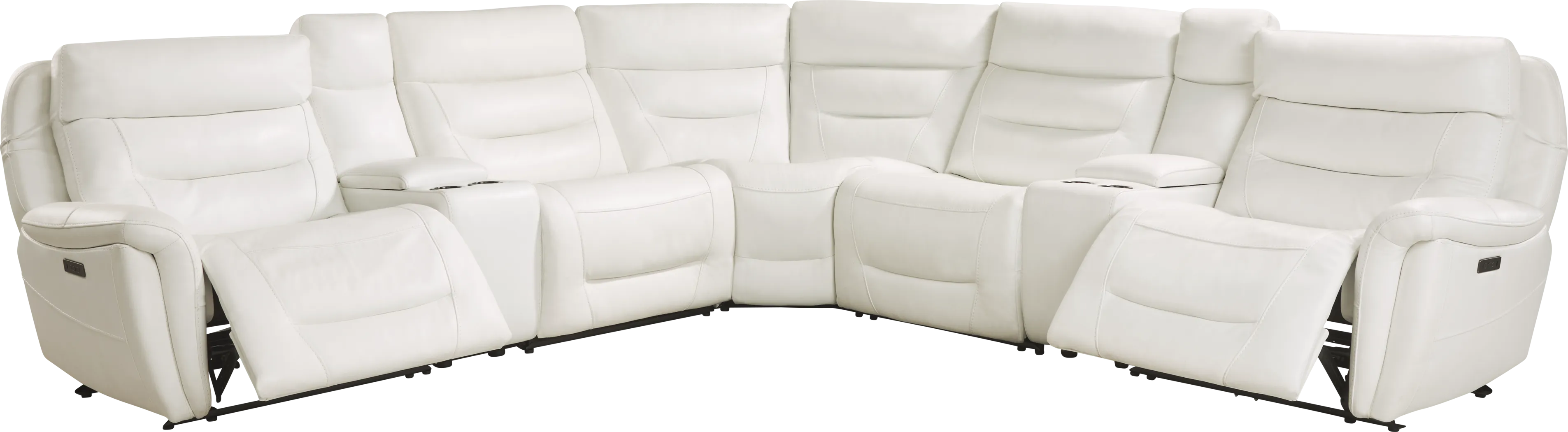 Regis Park White Leather 7 Pc Dual Power Reclining Sectional - Thumbnail - Image 1