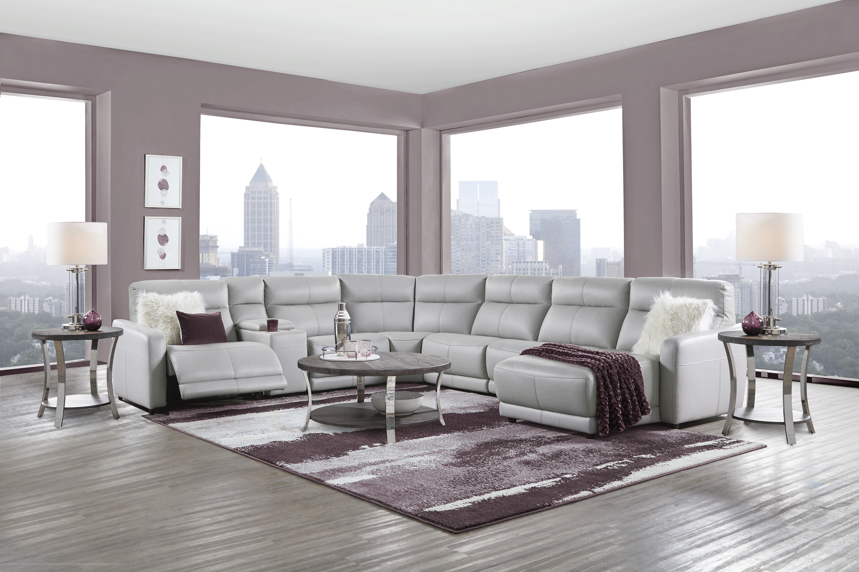 Cindy Crawford Home Salento Gray 7 Pc Leather Power Reclining Sectional - Thumbnail - Image 2