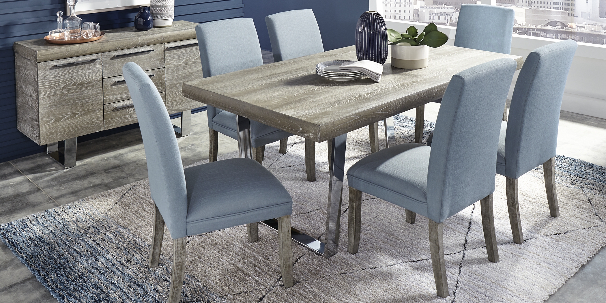 Cindy Crawford Home San Francisco Gray 5 Pc Dining Room with Blue Chairs - Thumbnail - Image 1