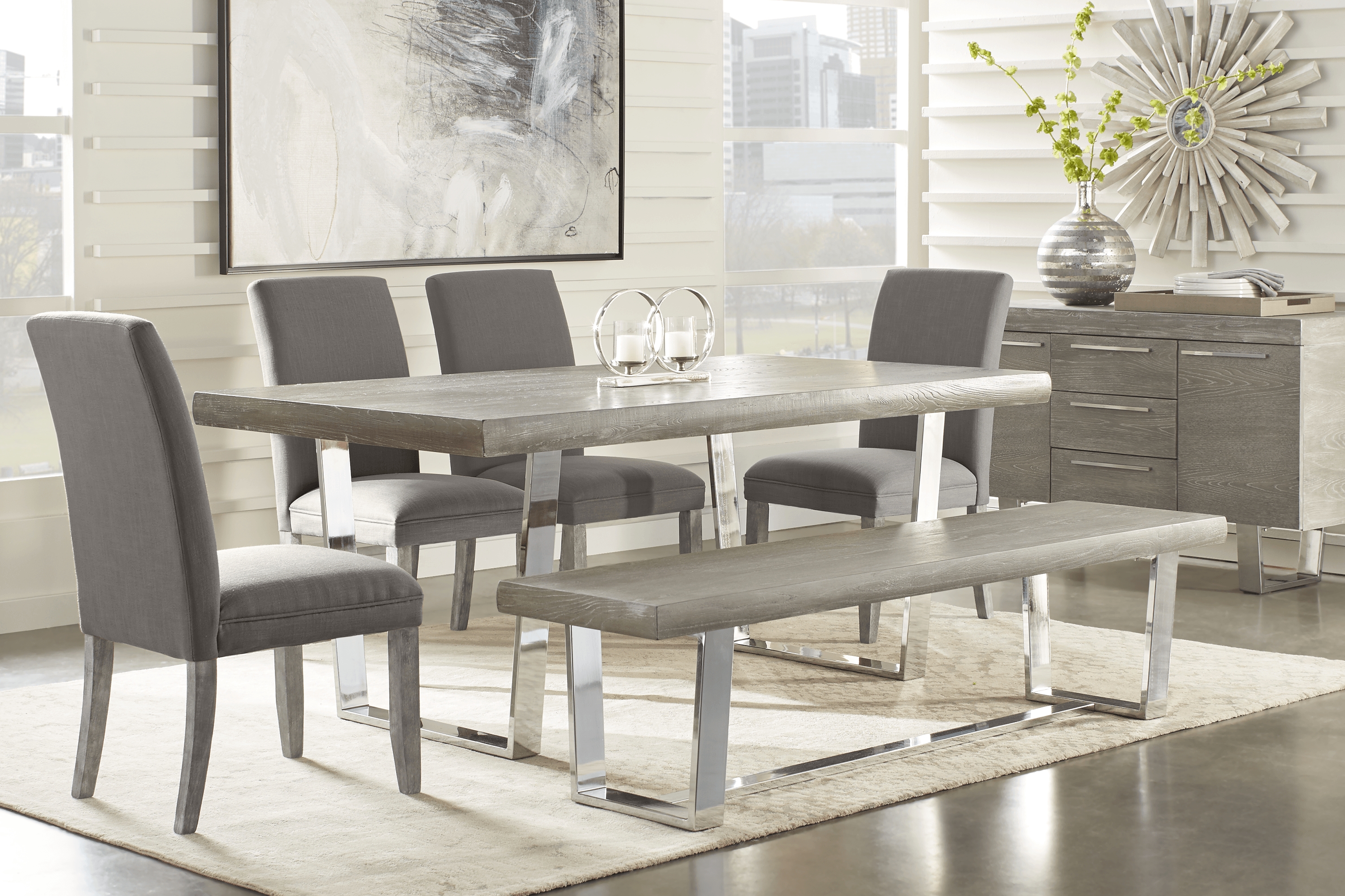 San Francisco Gray 6 Pc Dining Room with Bench and Gray Side Chairs - Thumbnail - Image 1
