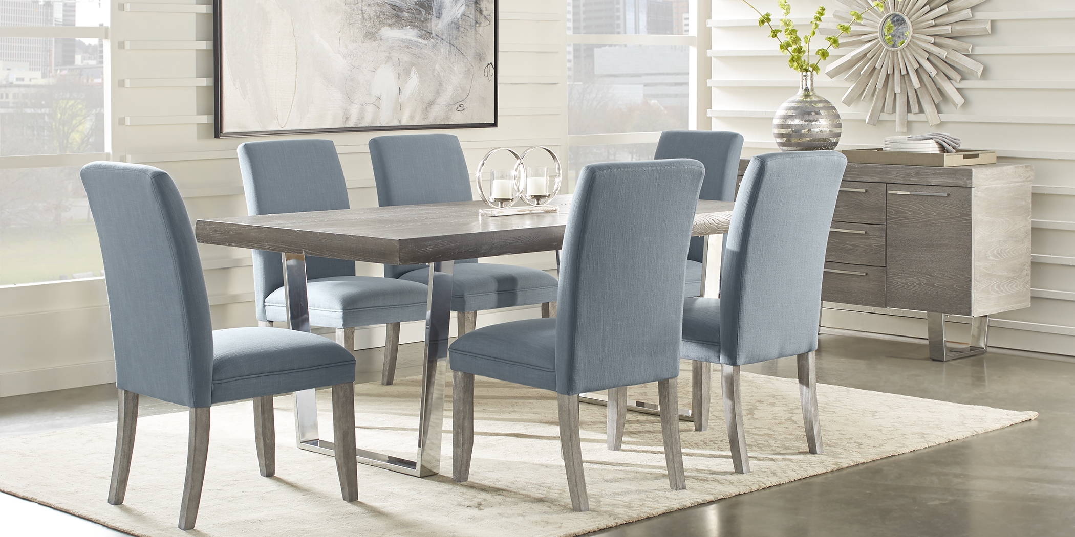 San Francisco Gray 7 Pc Dining Room with Blue Chairs - Thumbnail - Image 2