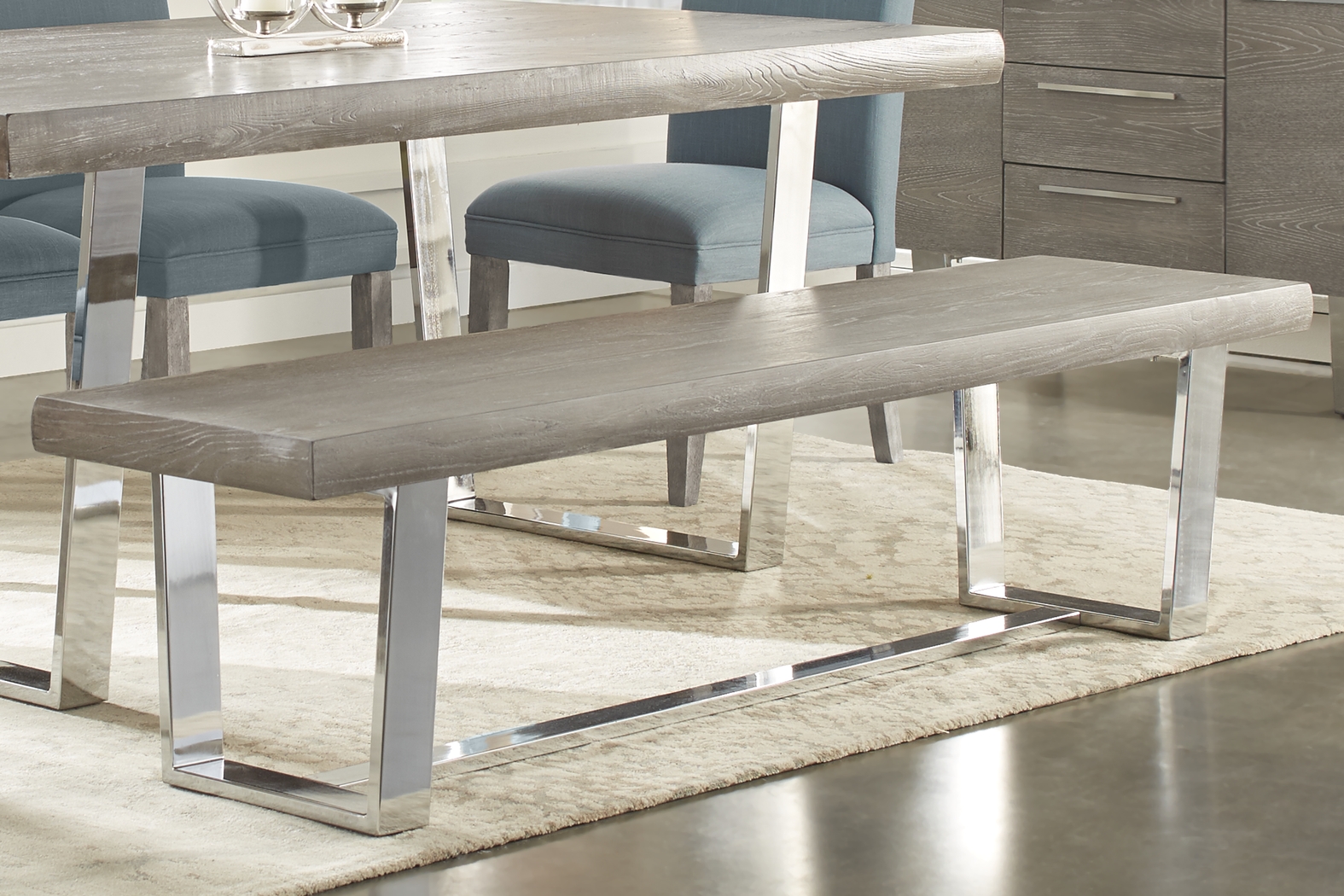 San Francisco Gray 6 Pc Dining Room with Bench and Brown Side Chairs - Thumbnail - Image 5