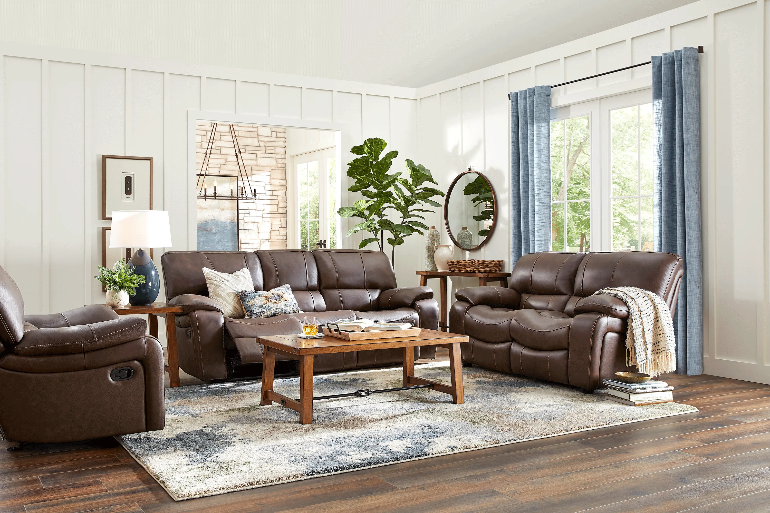 Cindy Crawford Home San Gabriel Brown Leather 6 Pc Living Room with Reclining Sofa - Thumbnail - Image 1
