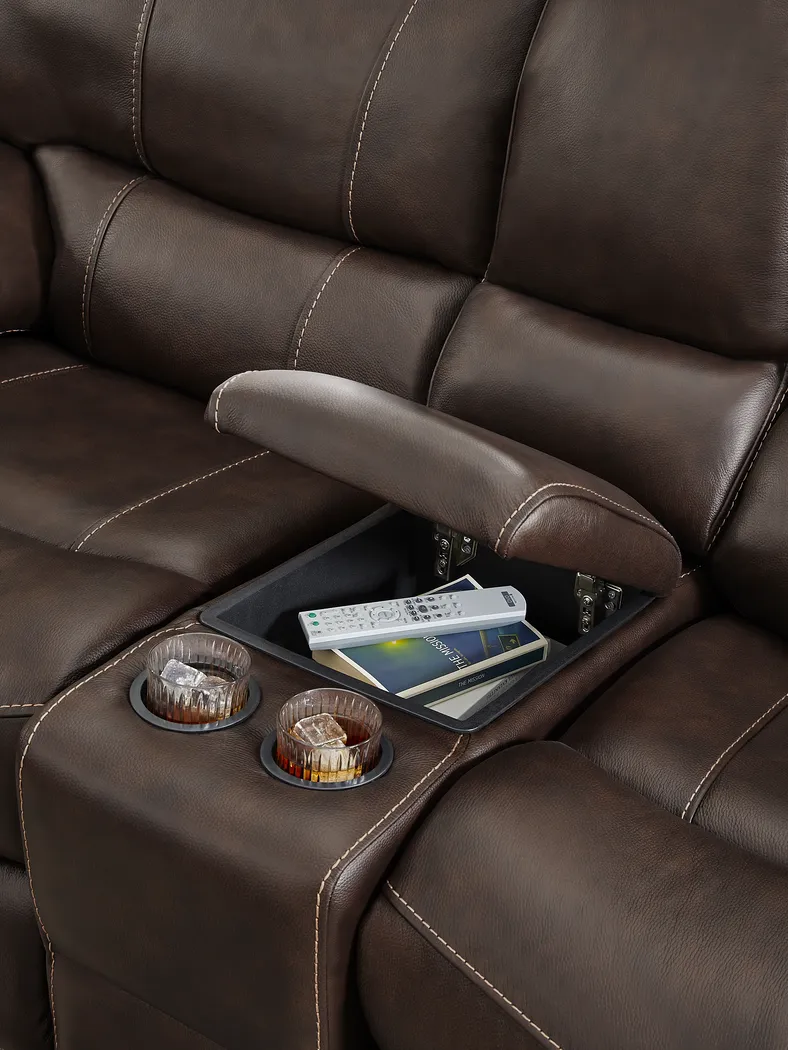 Cindy Crawford Home San Gabriel Brown Leather Power Reclining Sofa - Thumbnail - Image 3