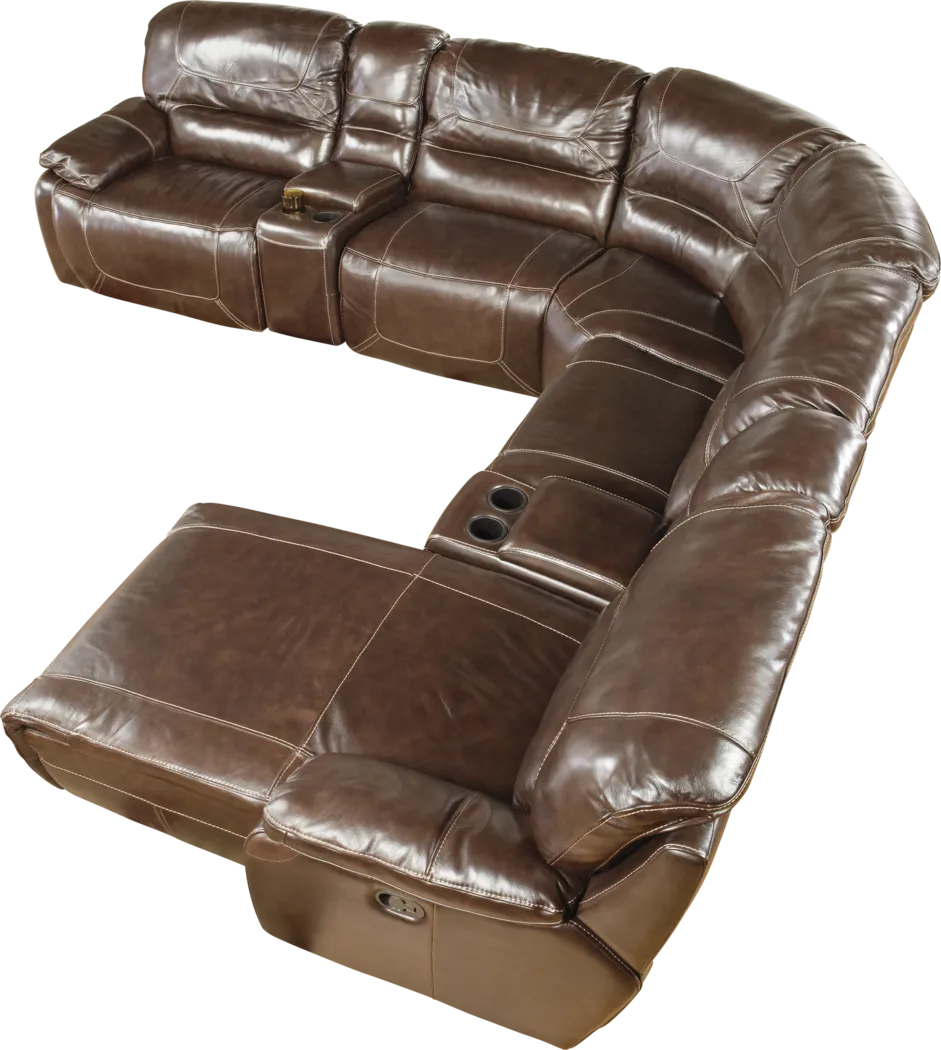 Cindy Crawford Home  San Salento Walnut Leather Left 6 Pc Sectional - Thumbnail - Image 1