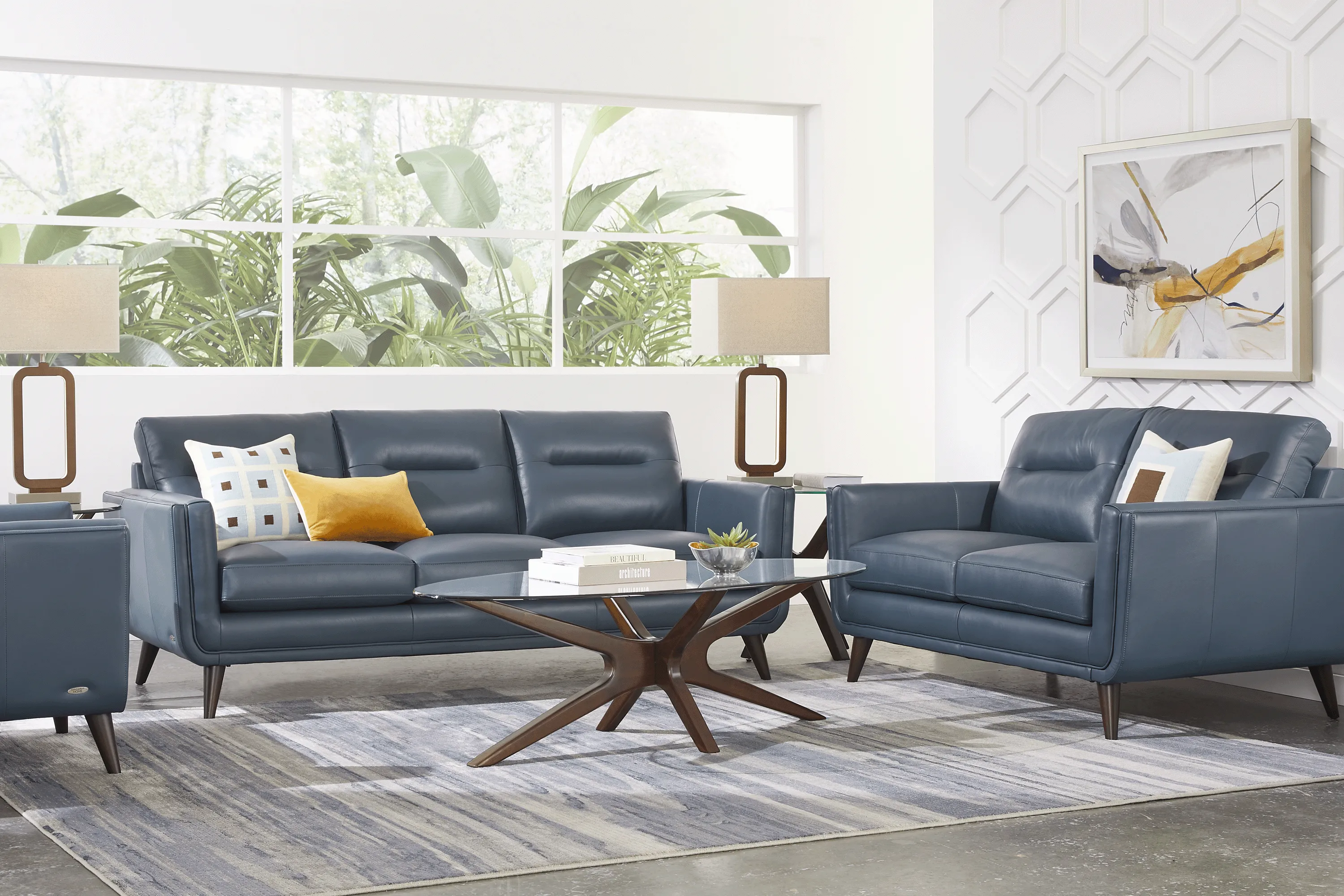 San Salerno Blue Leather Sofa - Thumbnail - Image 2