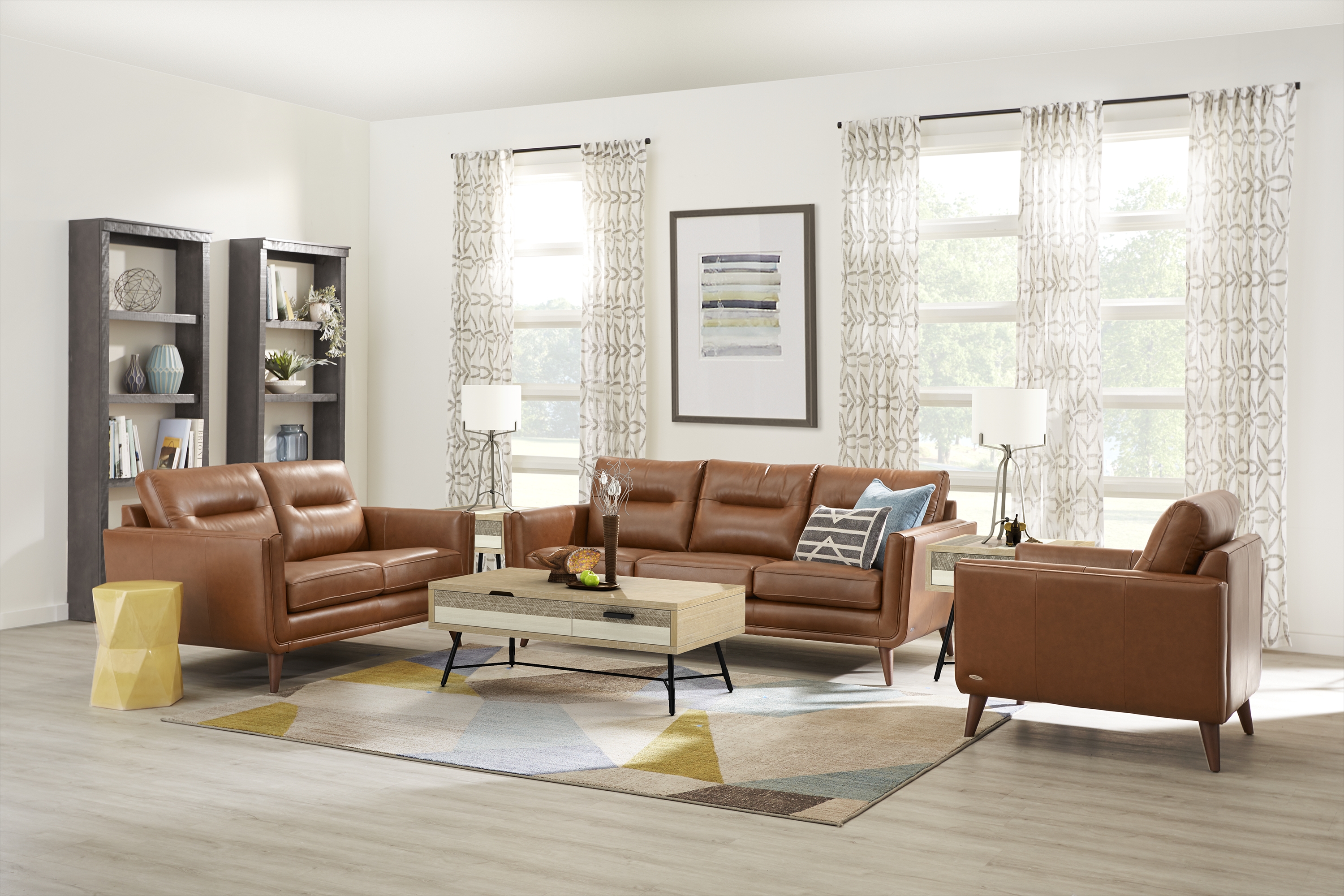 Cindy Crawford Home San Salerno Saddle Leather 5 Pc Living Room - Thumbnail - Image 1