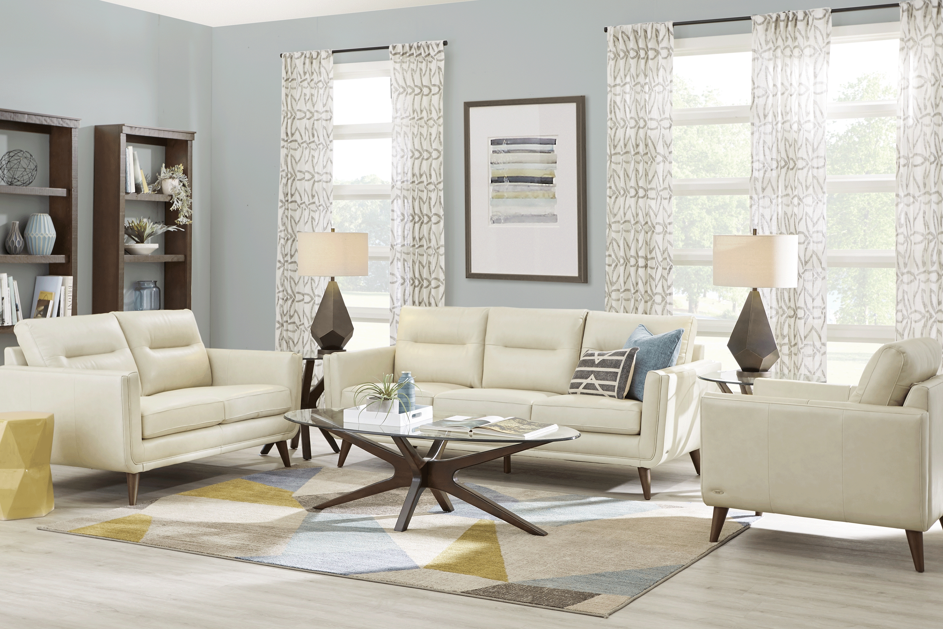 Cindy Crawford Home San Salerno Stone Leather 3 Pc Living Room - Thumbnail - Image 1