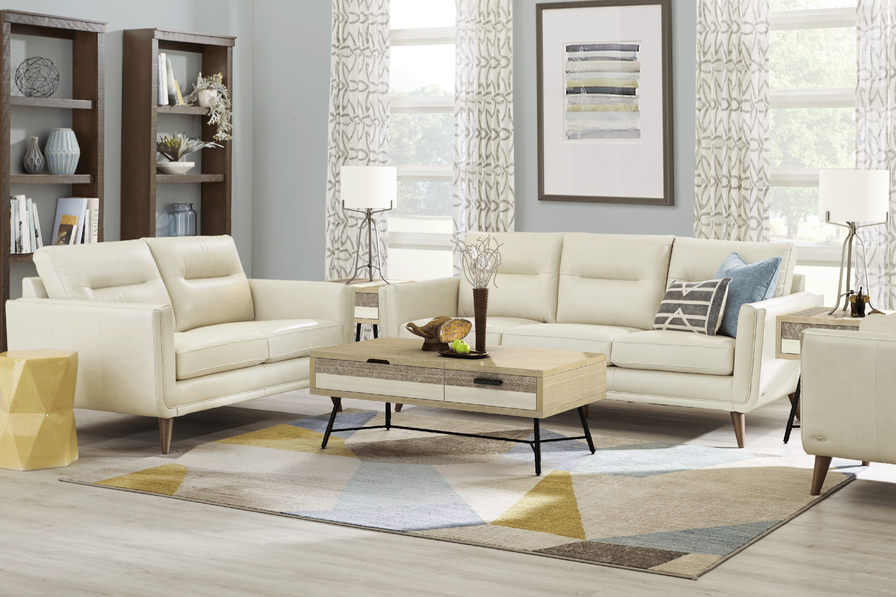 Cindy Crawford Home San Salerno Stone Leather 5 Pc Living Room - Thumbnail - Image 1