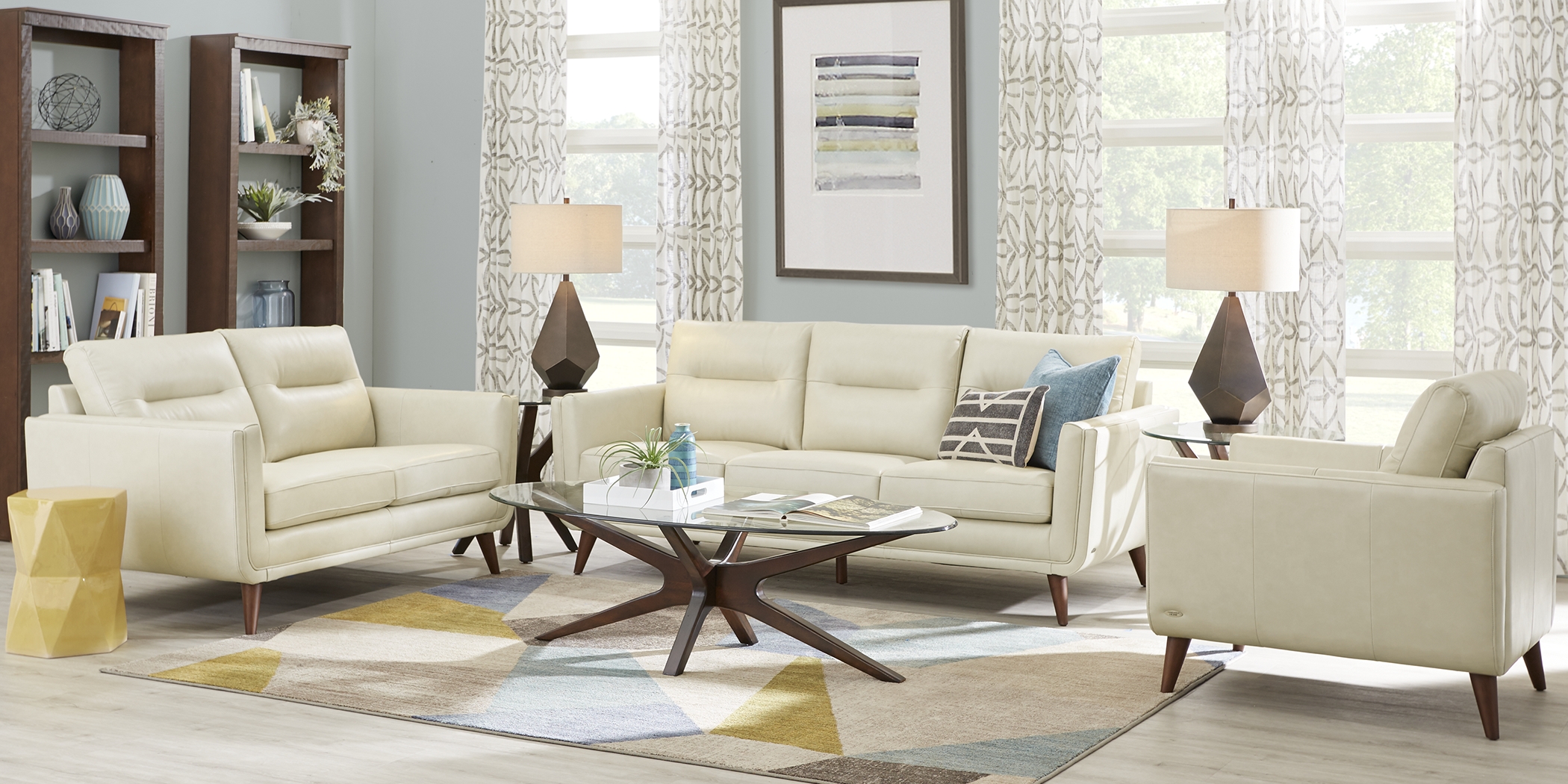 Cindy Crawford Home San Salerno Stone Leather 7 Pc Living Room - Thumbnail - Image 1