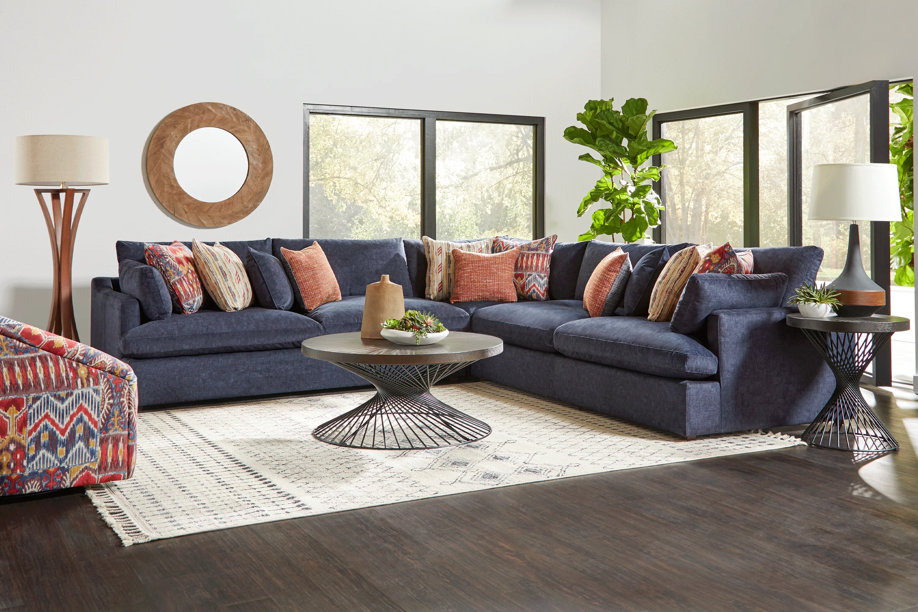 Cindy Crawford Home Scottsdale Navy 3 Pc Sectional - Thumbnail - Image 2