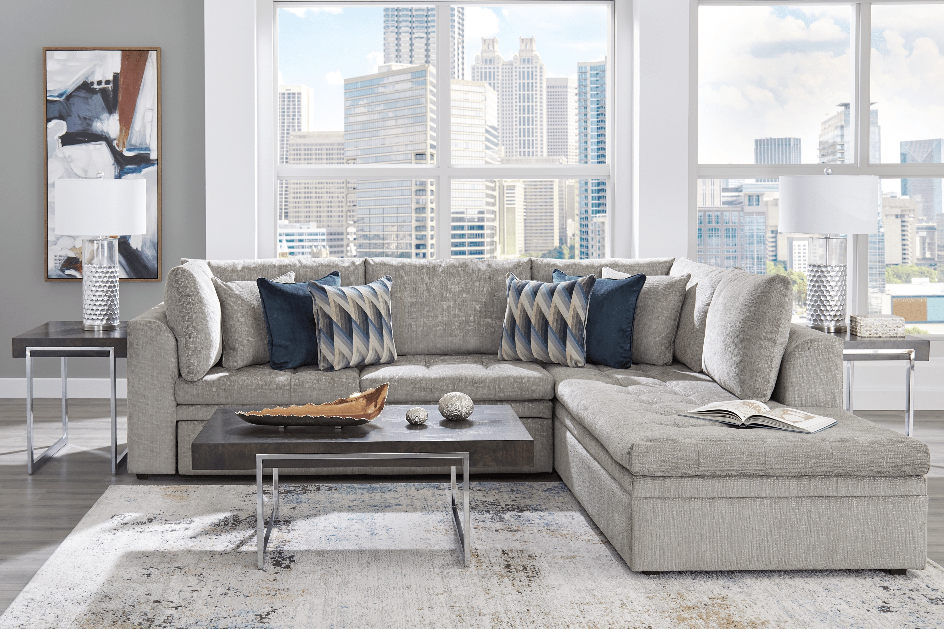 Sheridan Square Gray 2 Pc Sleeper Sectional - Thumbnail - Image 2