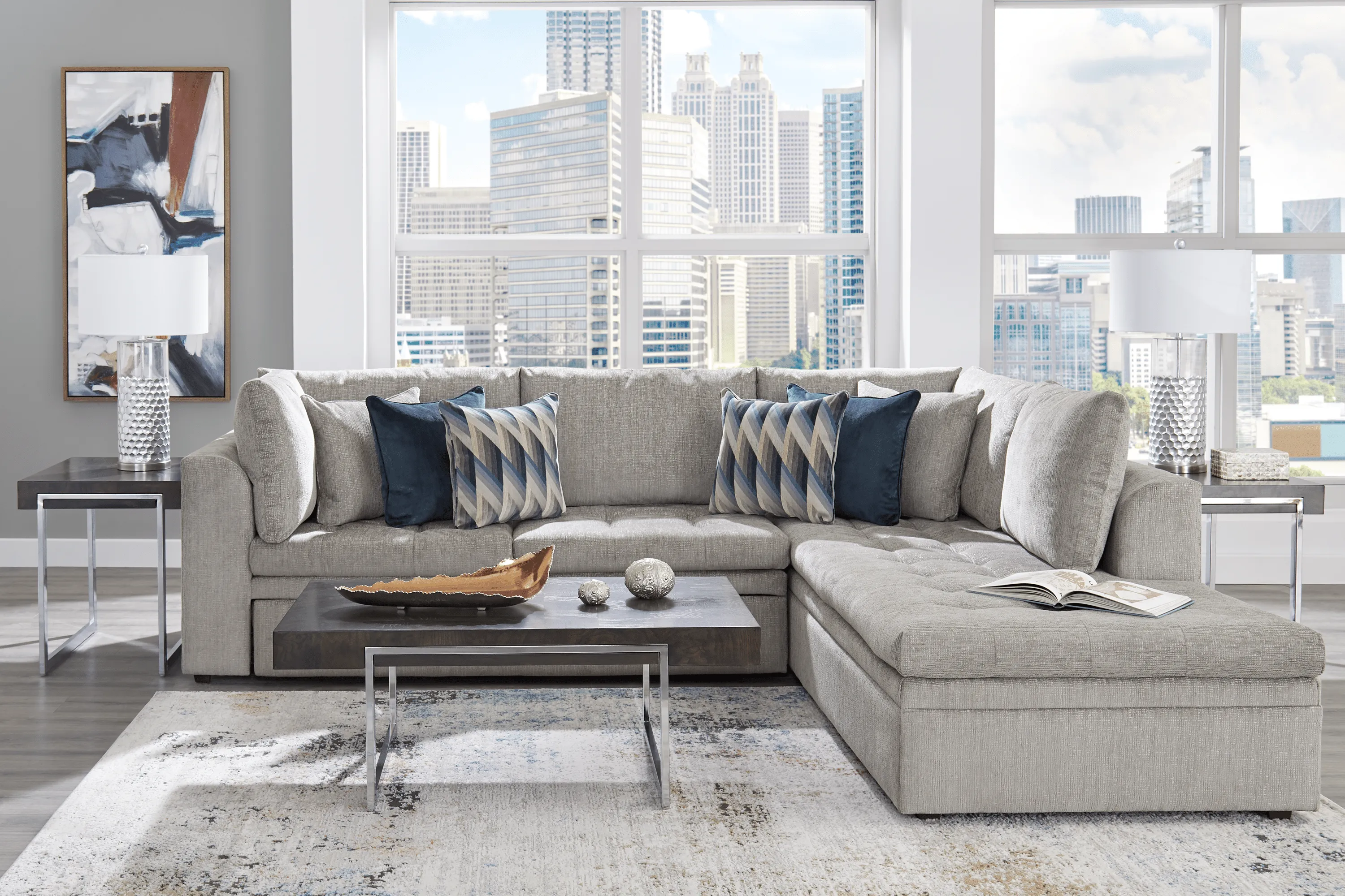 Cindy Crawford Home Sheridan Square Gray 5 Pc Sleeper Sectional Living Room - Thumbnail - Image 1