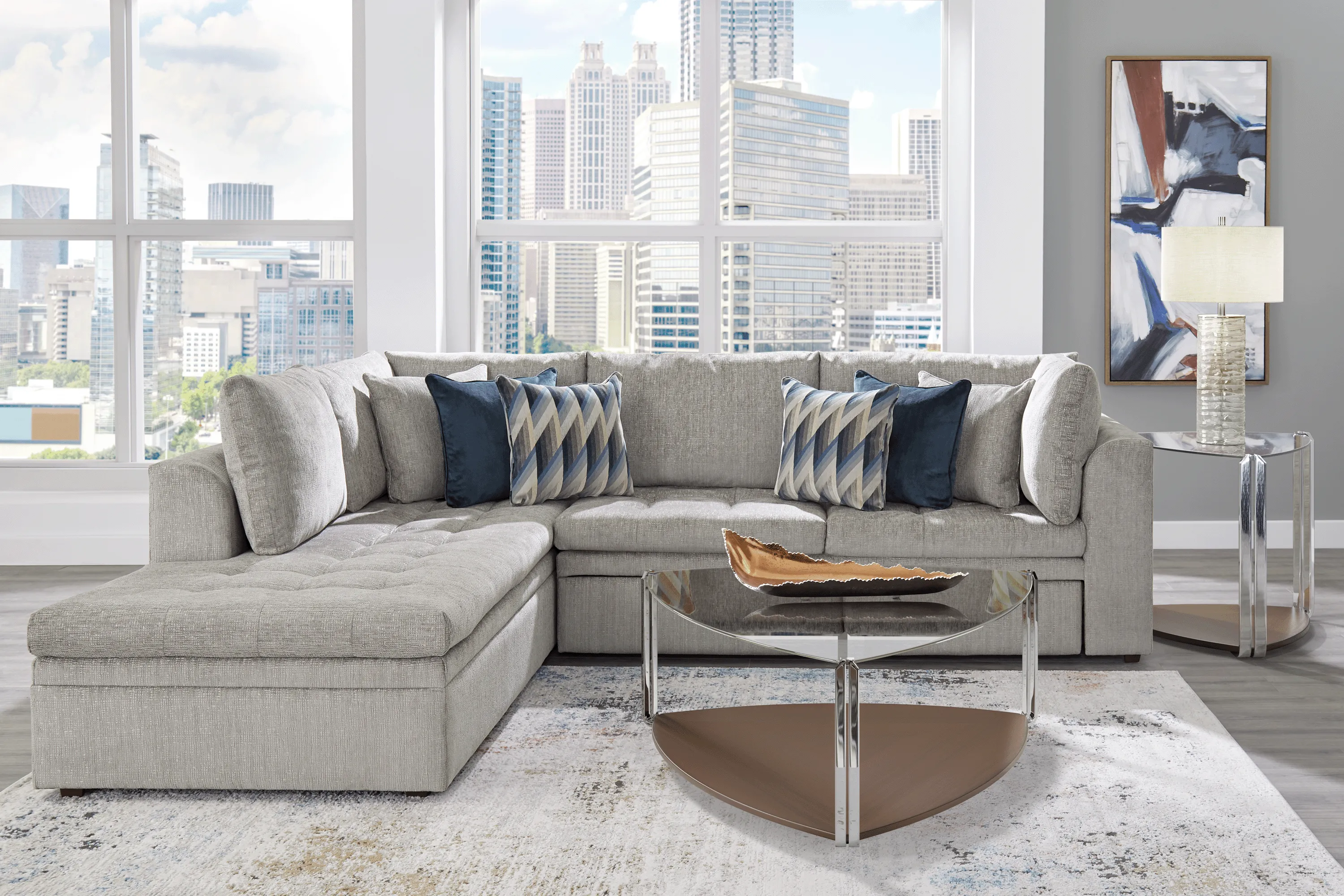 Sheridan Square Gray 5 Pc Sleeper Sectional Living Room - Thumbnail - Image 1