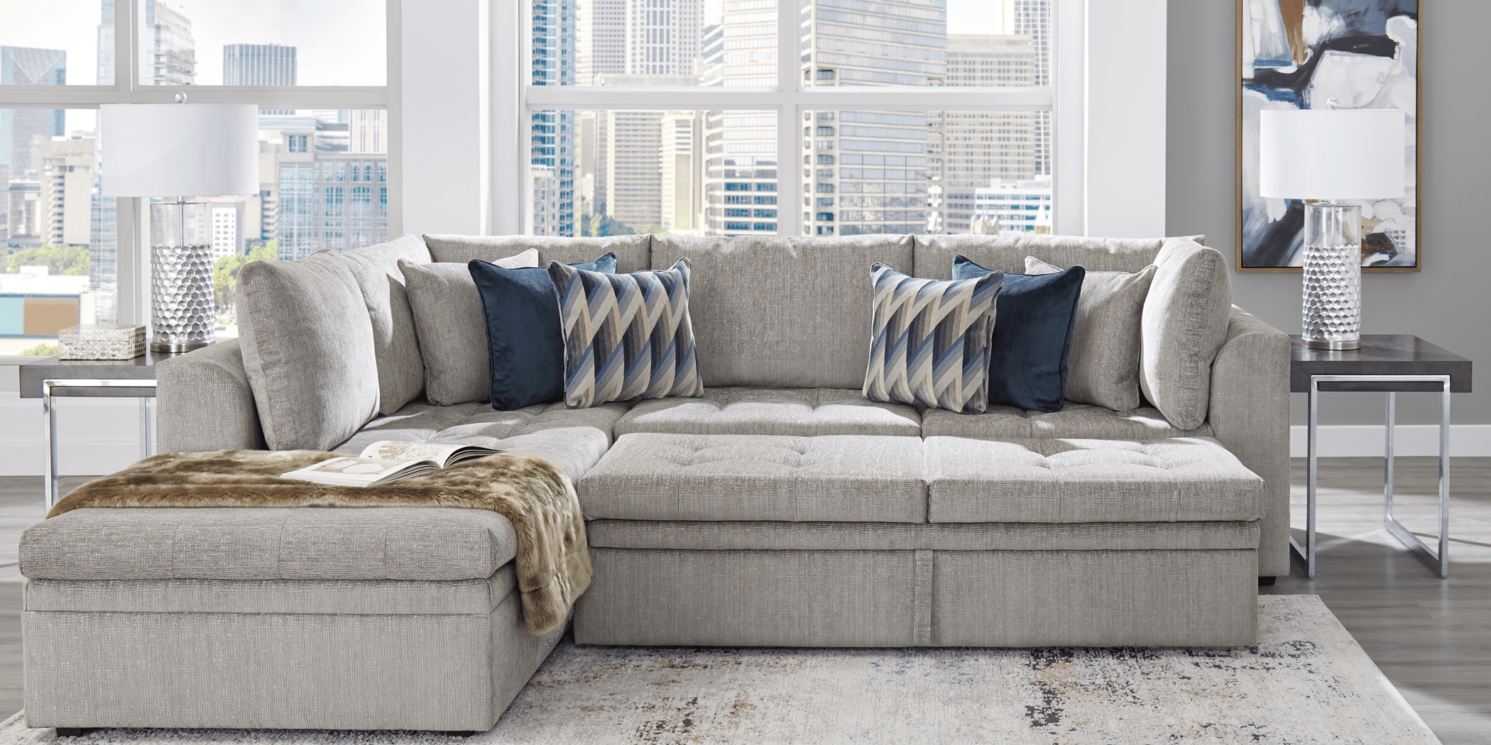 Cindy Crawford Home Sheridan Square Gray 5 Pc Sleeper Sectional Living Room - Thumbnail - Image 2