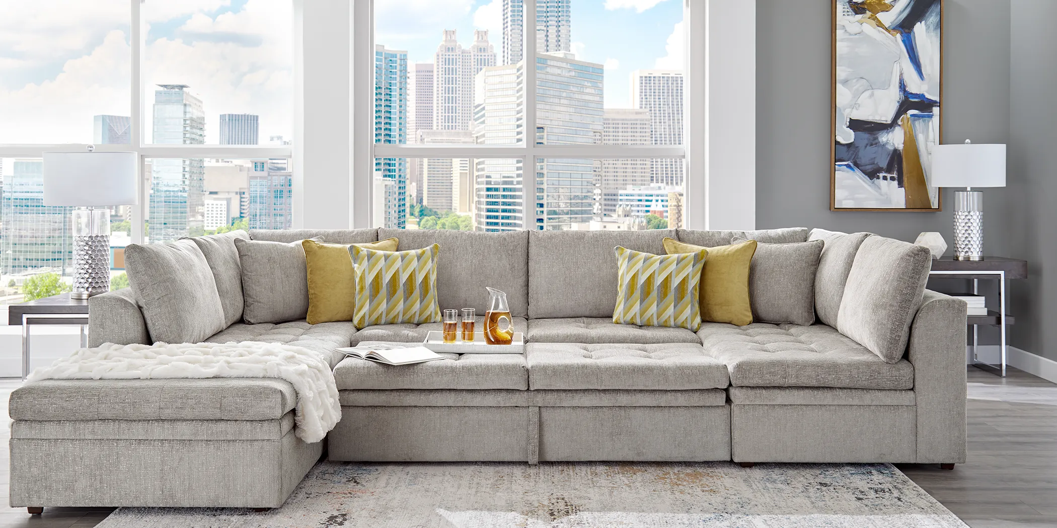 Cindy Crawford Home Sheridan Square Gray 6 Pc Sleeper Sectional Living Room - Thumbnail - Image 2