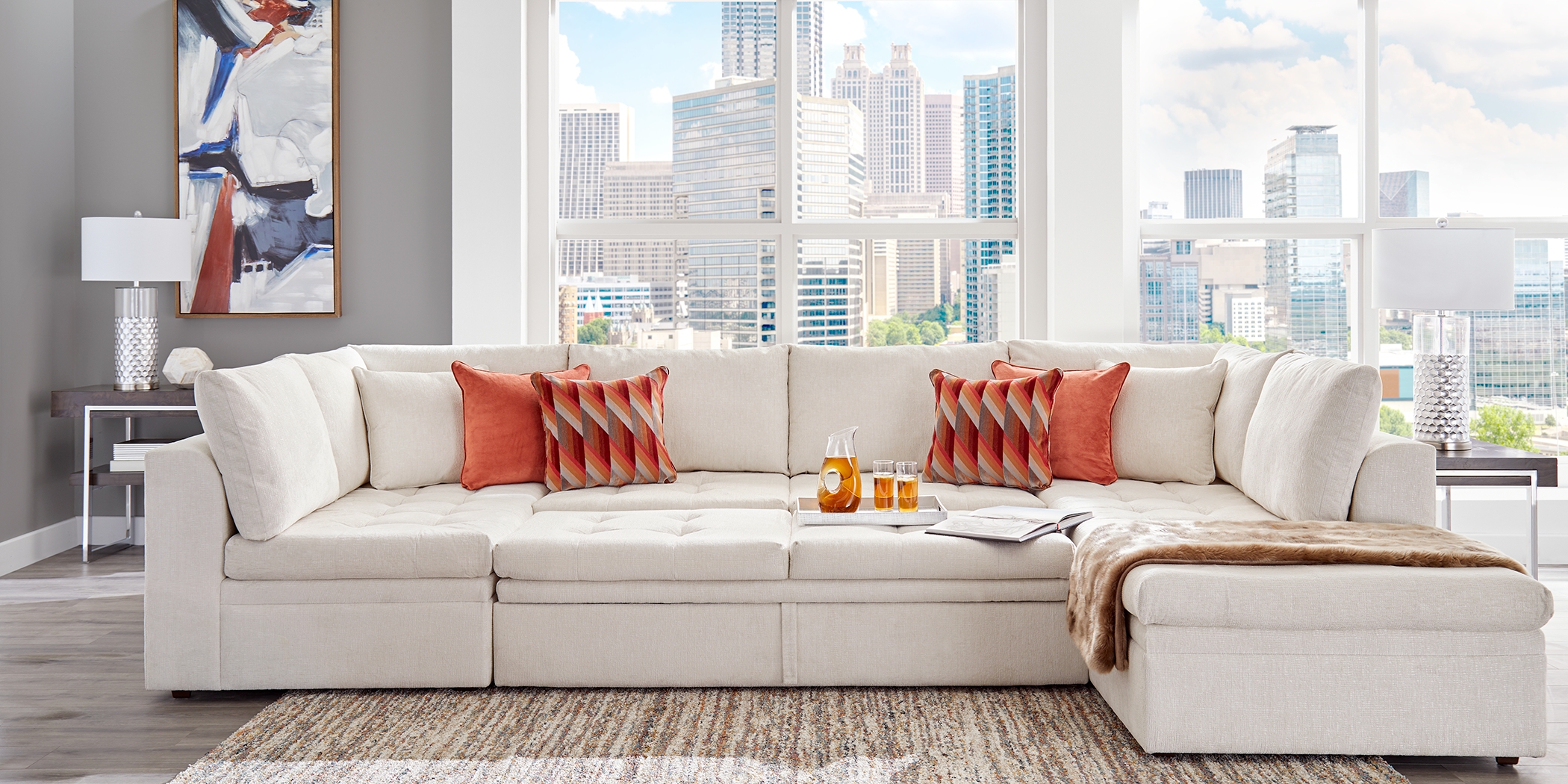 Sheridan Square Off-White 5 Pc Sleeper Sectional Living Room - Thumbnail - Image 3