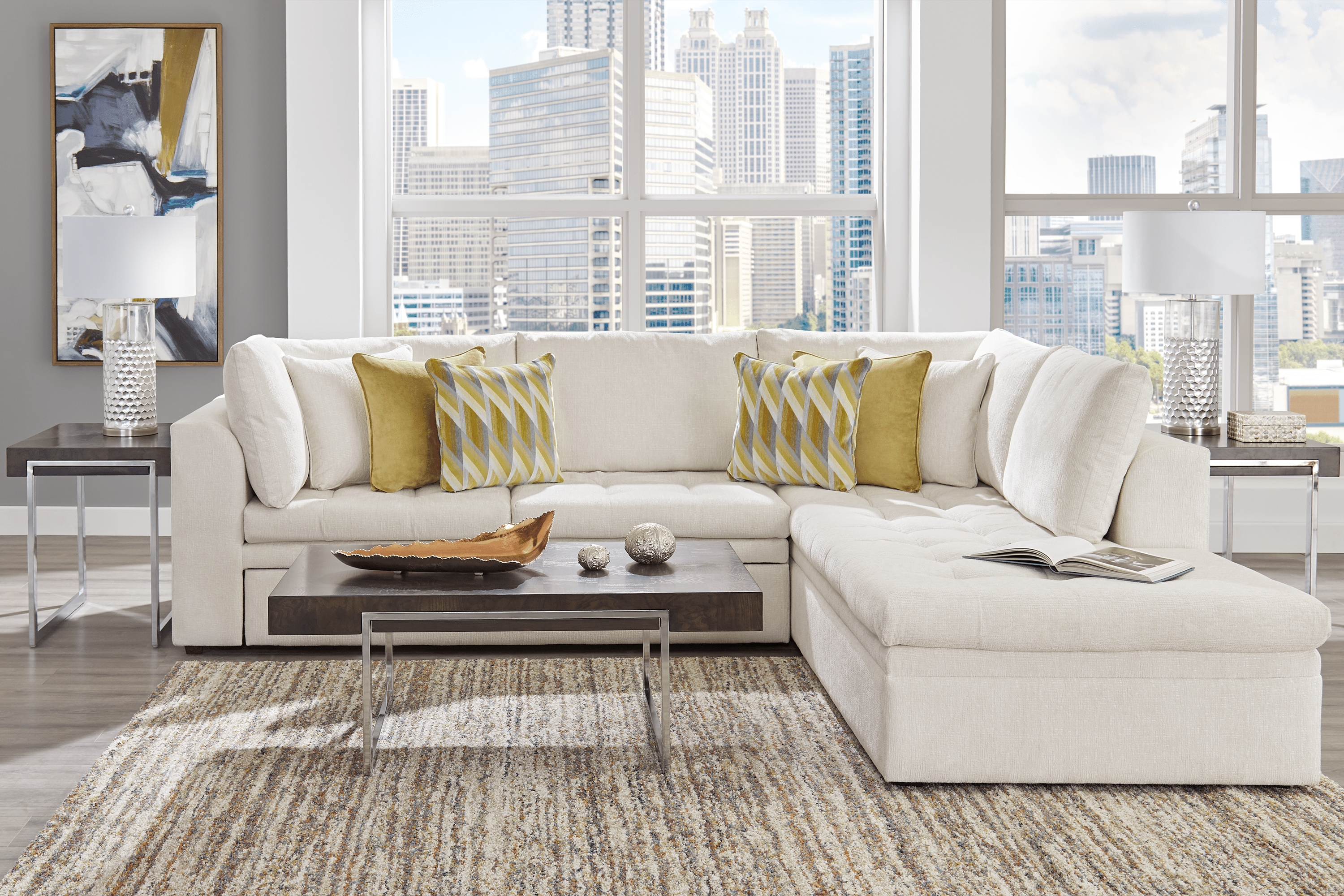 Cindy Crawford Home Sheridan Square Off-White 5 Pc Sleeper Sectional Living Room - Thumbnail - Image 1