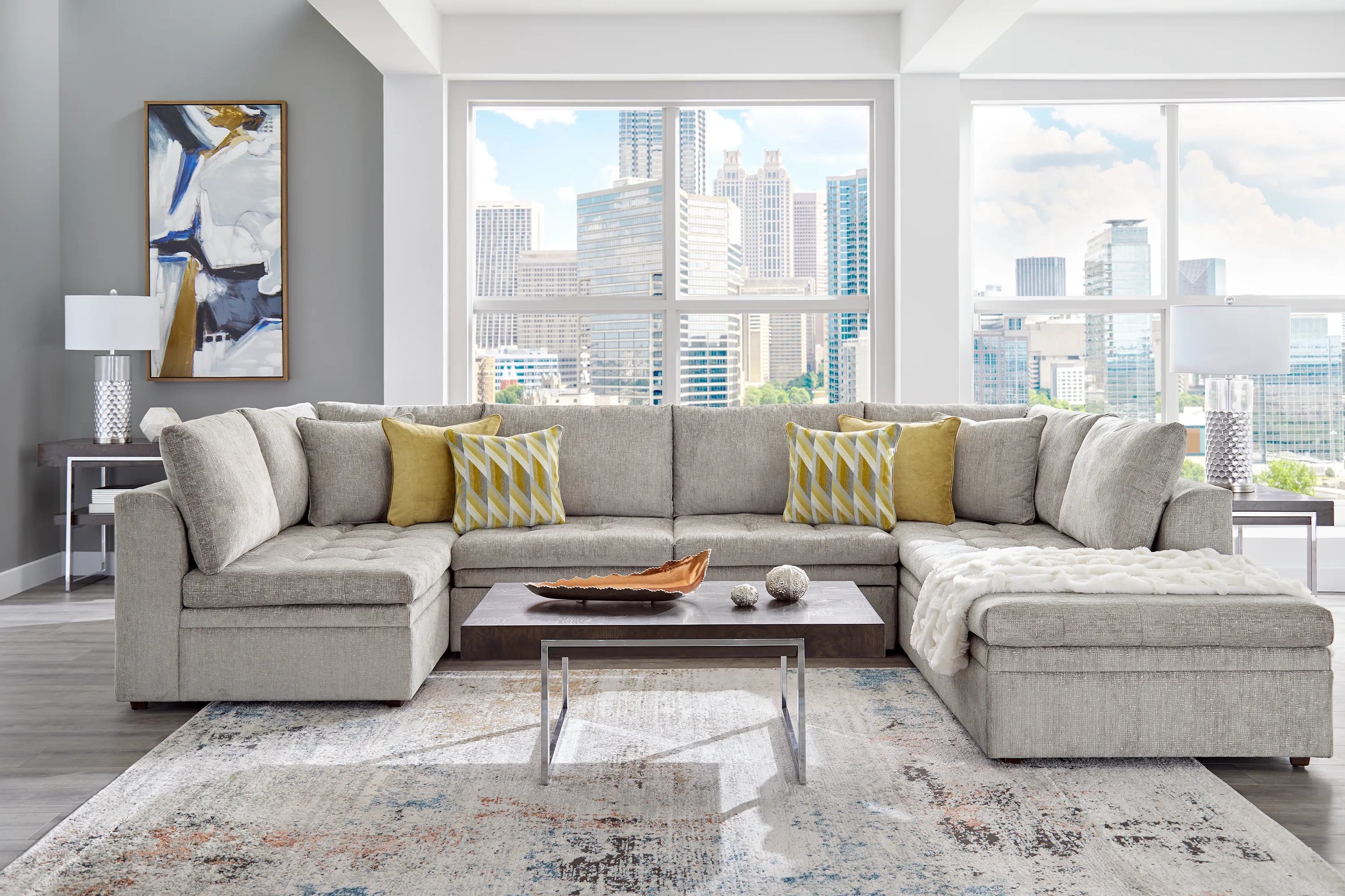 Cindy Crawford Home Sheridan Square Gray 6 Pc Sleeper Sectional Living Room - Thumbnail - Image 1