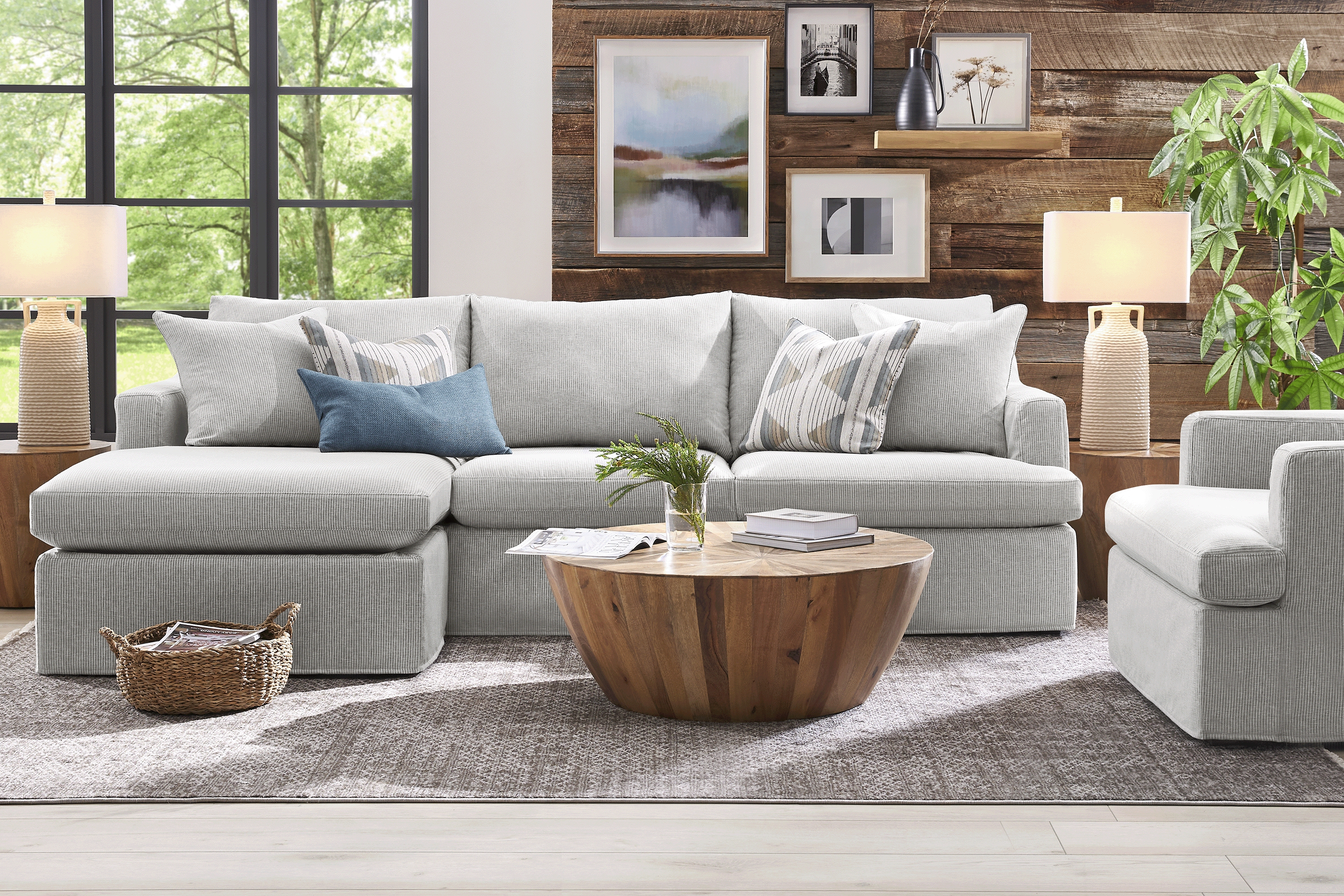 Soho Loft Gray Slipcover 5 Pc Sectional Living Room - Thumbnail - Image 1