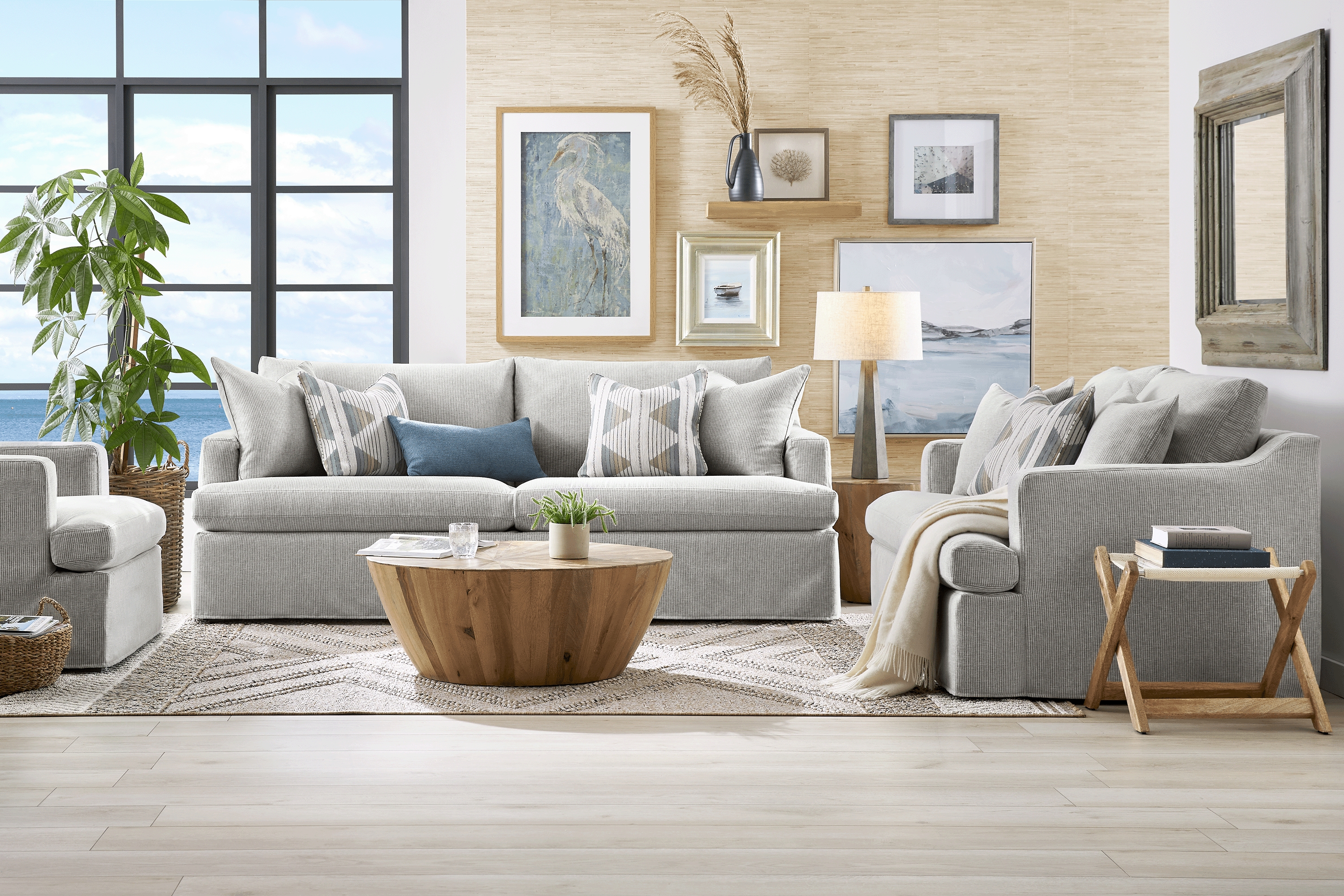 Soho Loft Gray Slipcover 8 Pc Living Room with Gel Foam Sleeper Sofa - Thumbnail - Image 1