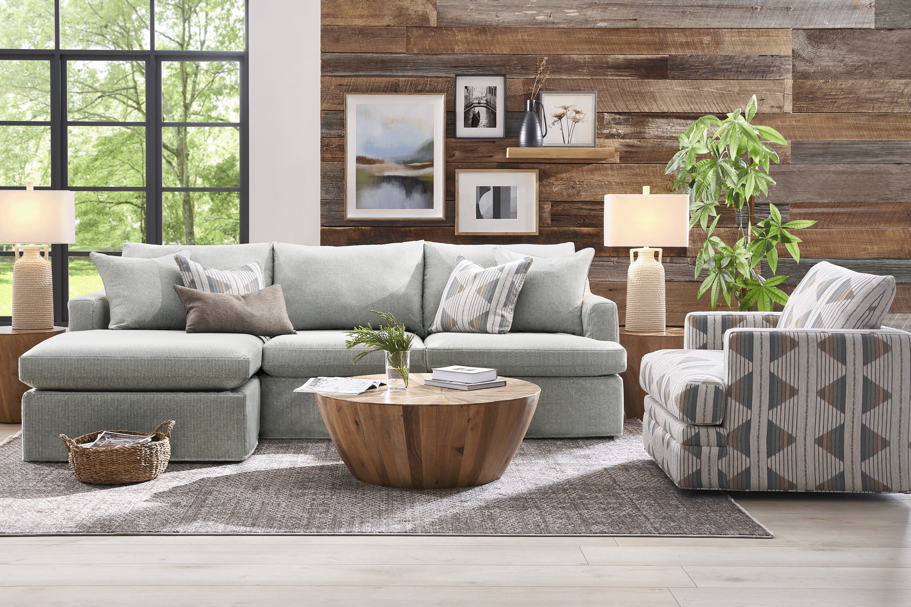 Soho Loft Green Slipcover 5 Pc Sectional Living Room - Thumbnail - Image 1
