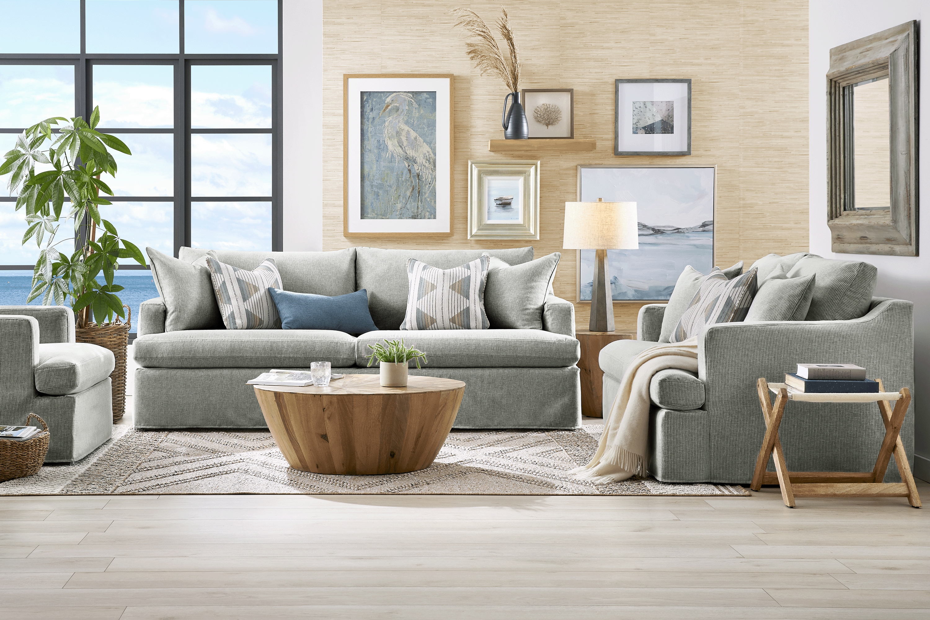 Soho Loft Green Slipcover 7 Pc Living Room with Gel Foam Sleeper Sofa - Thumbnail - Image 1