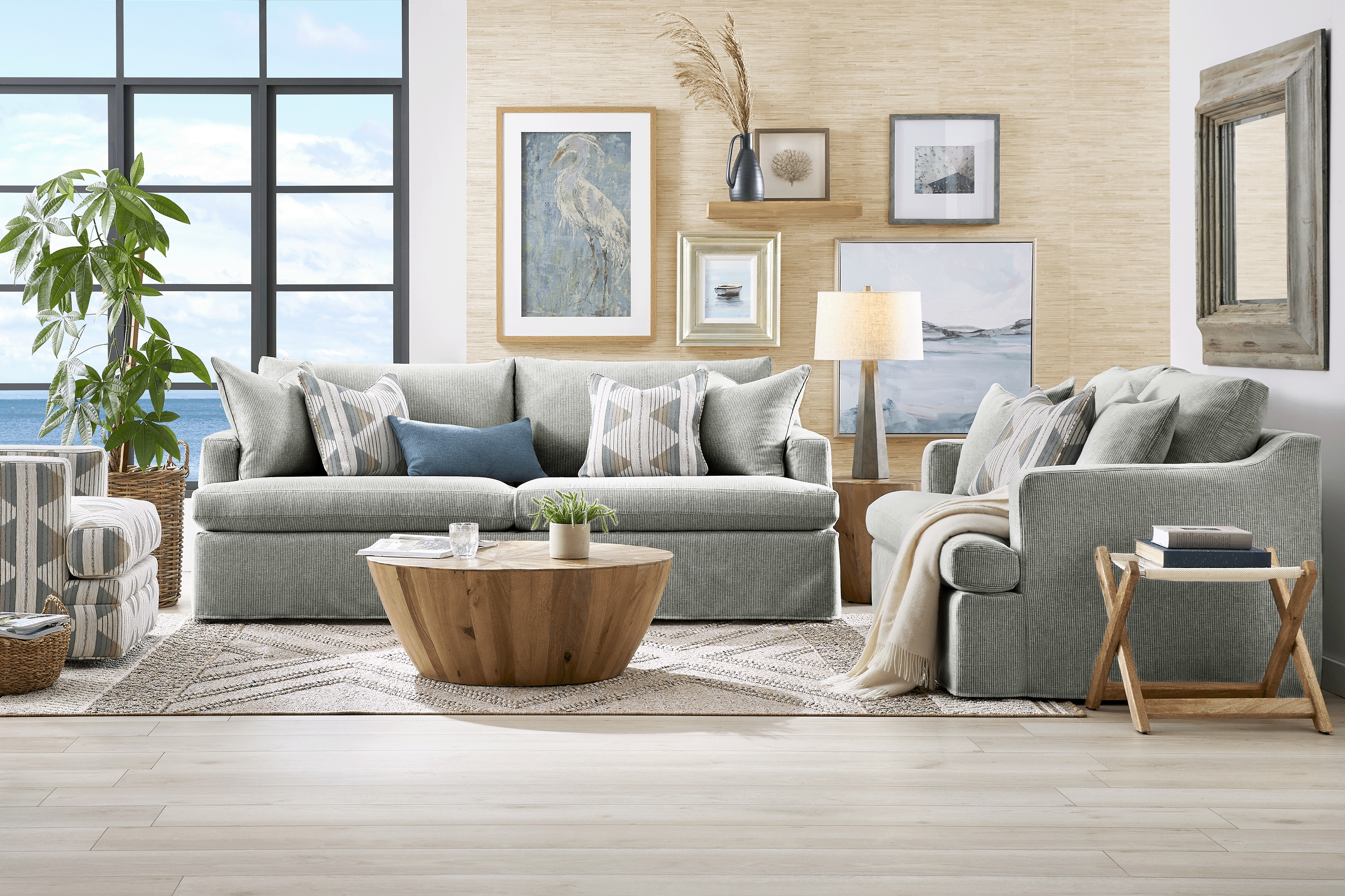 Soho Loft Green Slipcover 7 Pc Living Room with Sleeper Sofa - Thumbnail - Image 1