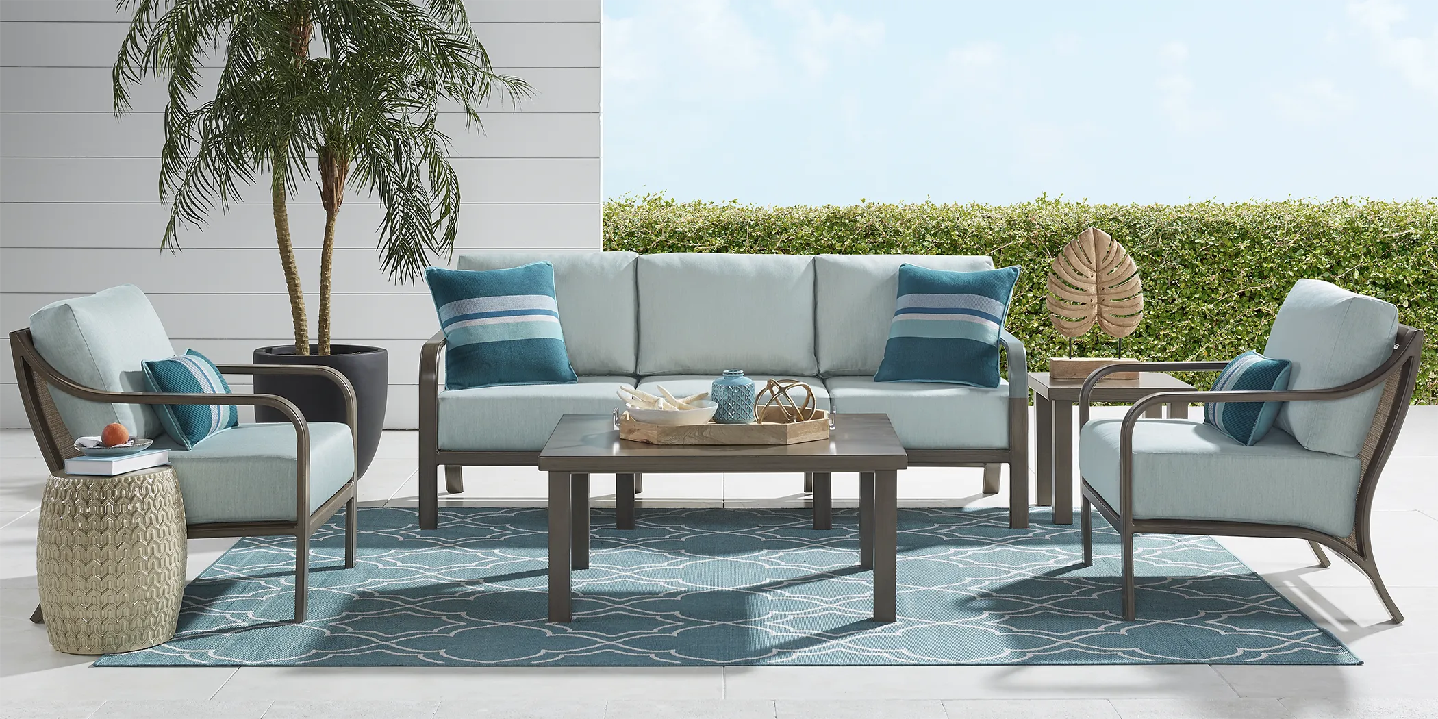 Cindy Crawford Home St. Lucia Champagne 4 Pc Outdoor Seating Set with Seafoam Cushion - Thumbnail - Image 1